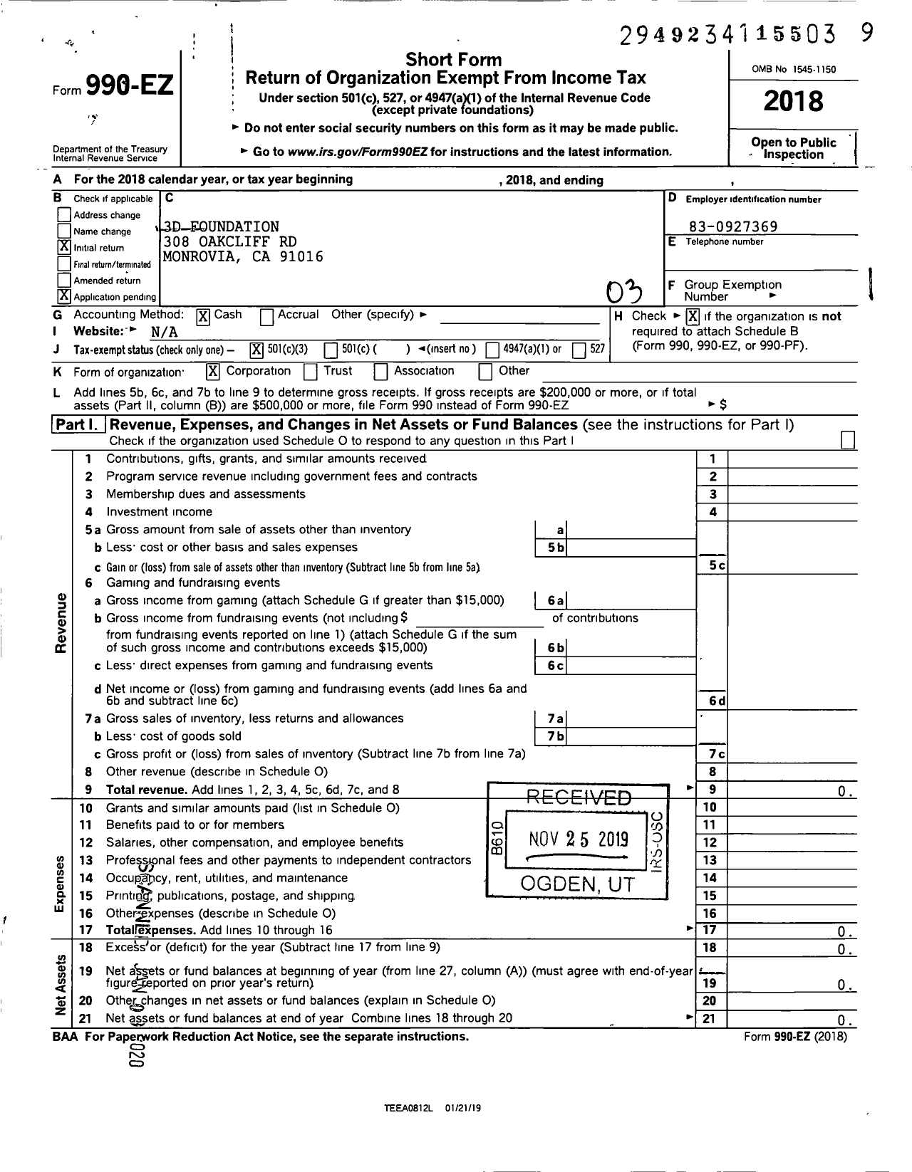 Image of first page of 2018 Form 990EZ for Smith Effect