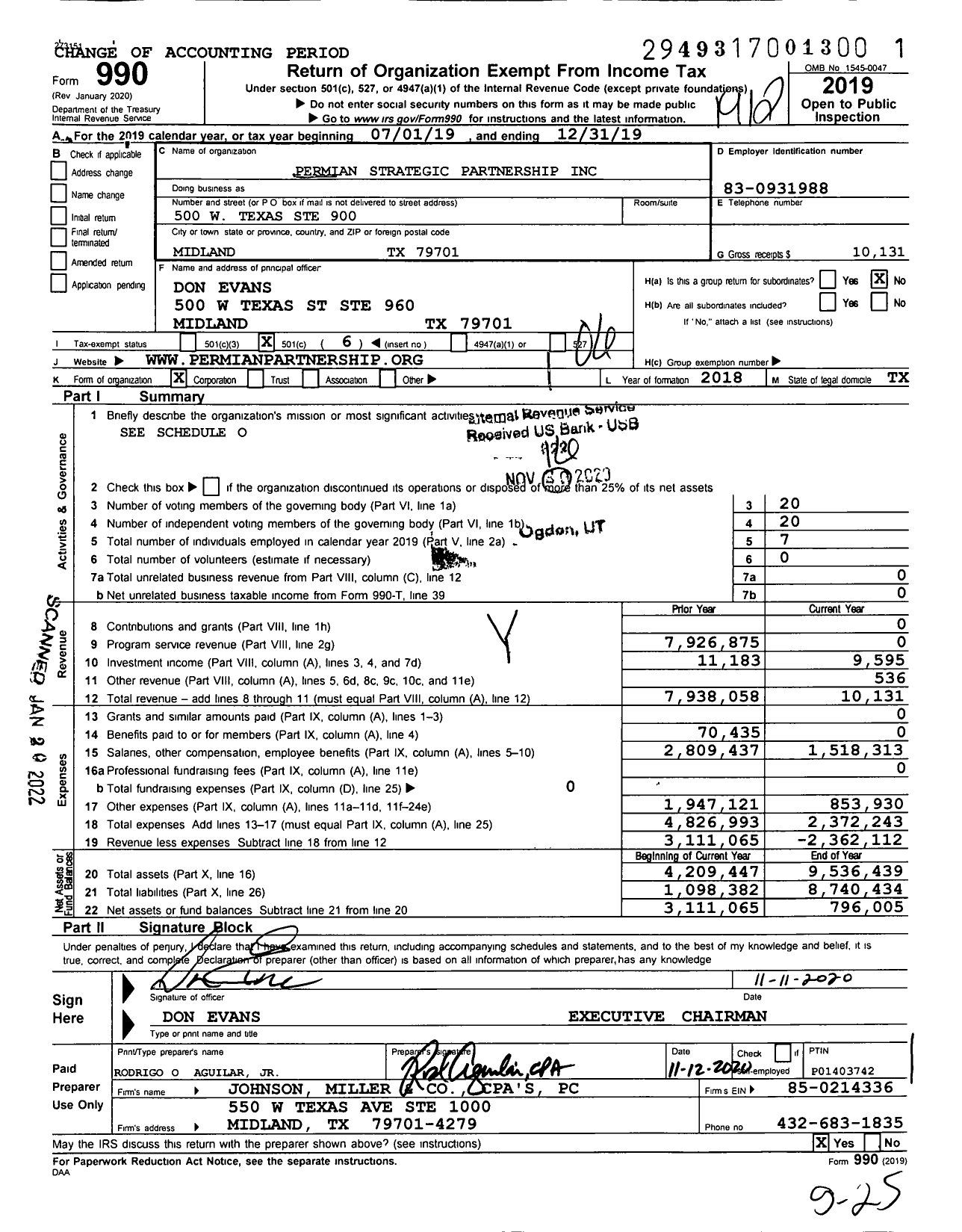 Image of first page of 2019 Form 990O for Permian Strategic Partnership