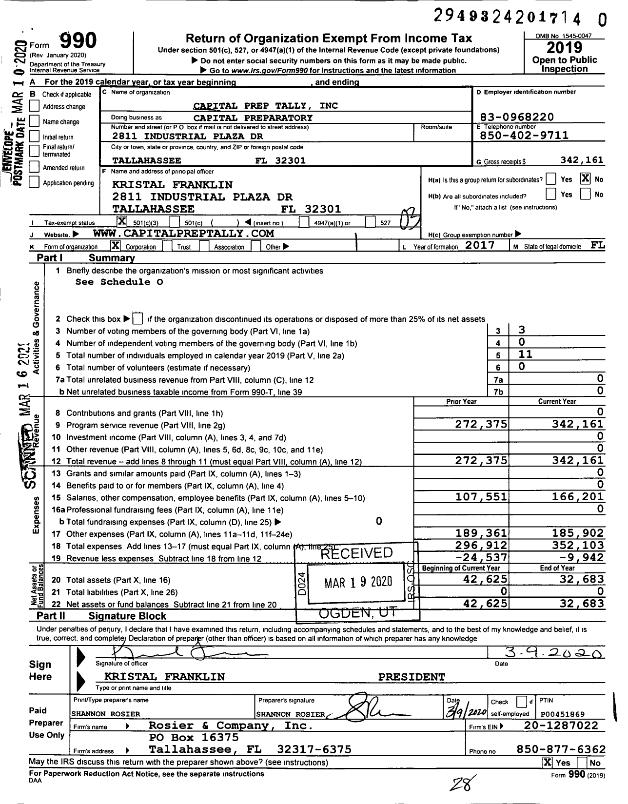 Image of first page of 2019 Form 990 for Capital Prep Tally