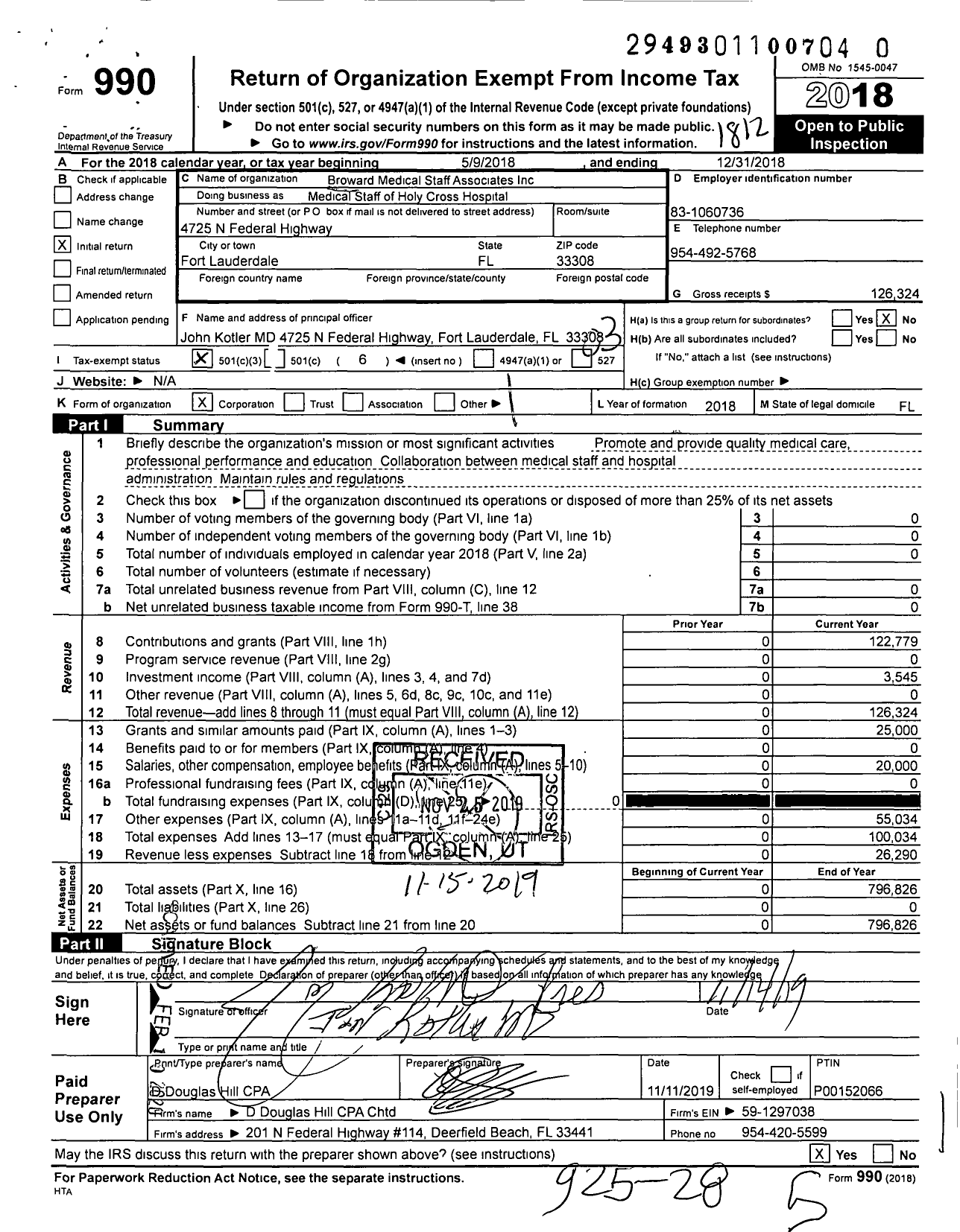 Image of first page of 2018 Form 990 for Medical Staff Holy Cross Hospital