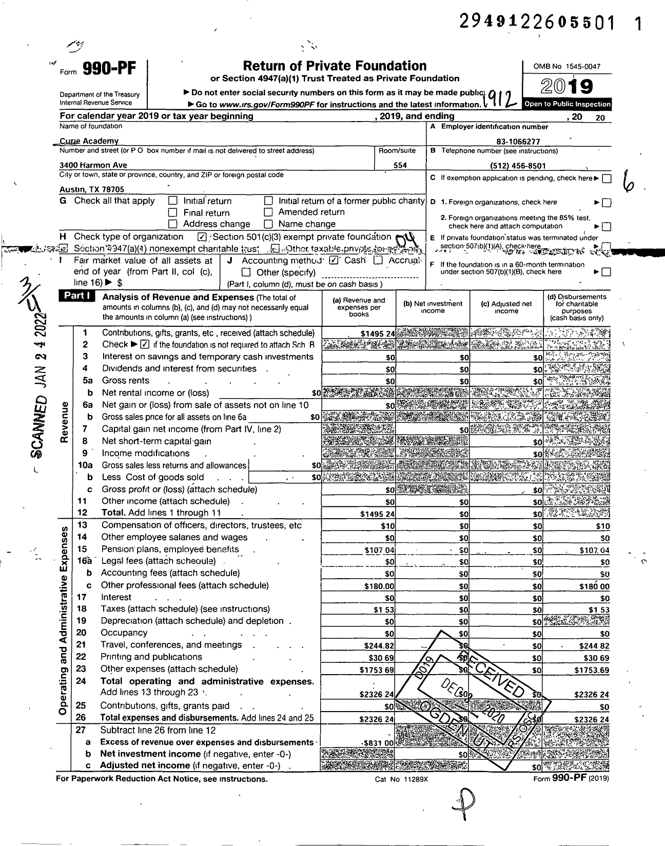 Image of first page of 2019 Form 990PF for Patterns Public Education