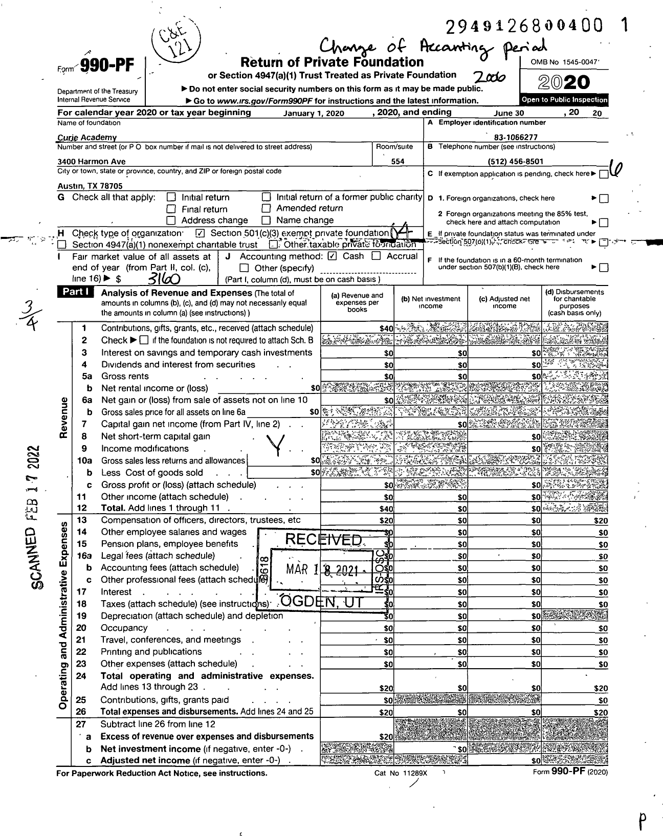 Image of first page of 2019 Form 990PF for Patterns Public Education