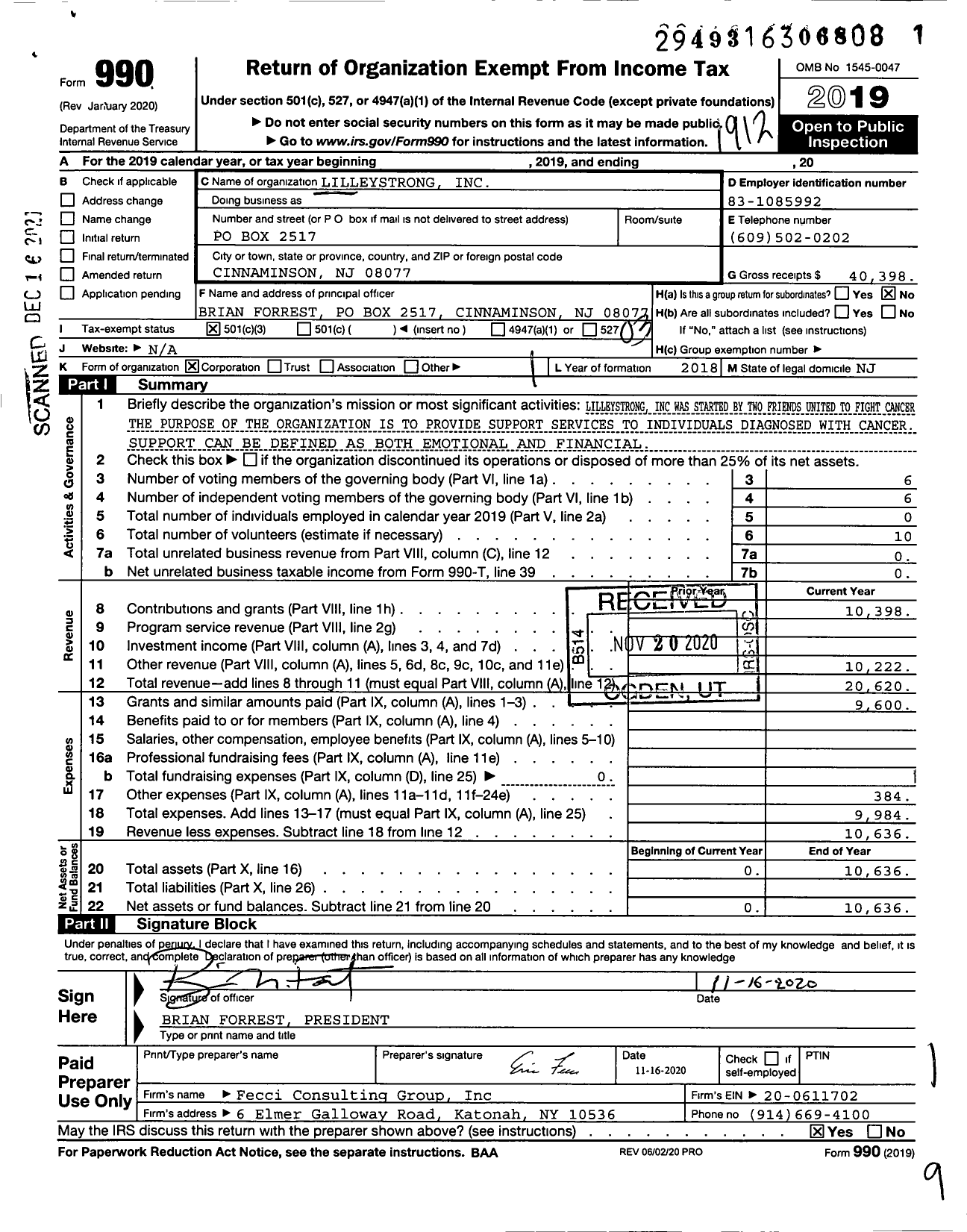 Image of first page of 2019 Form 990 for Lilleystrong