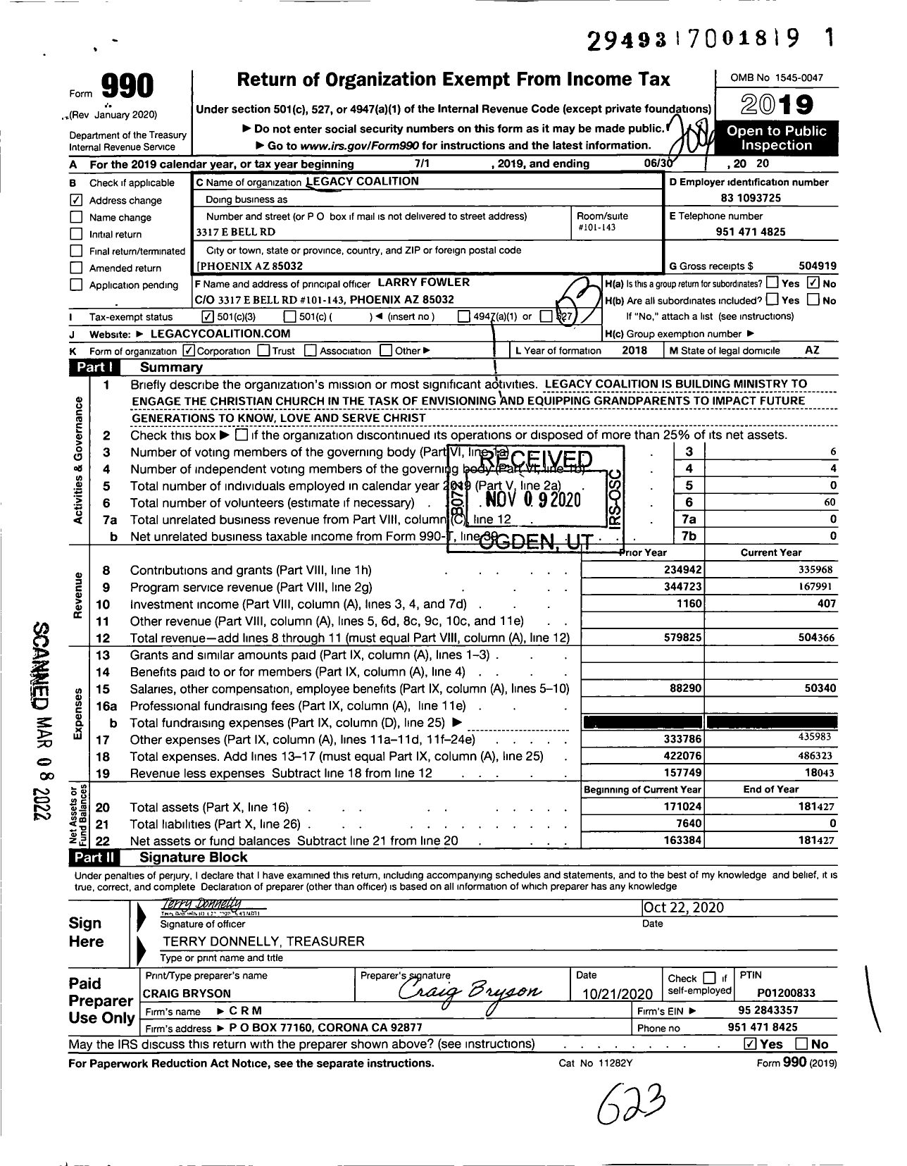 Image of first page of 2019 Form 990 for Legacy Coalition