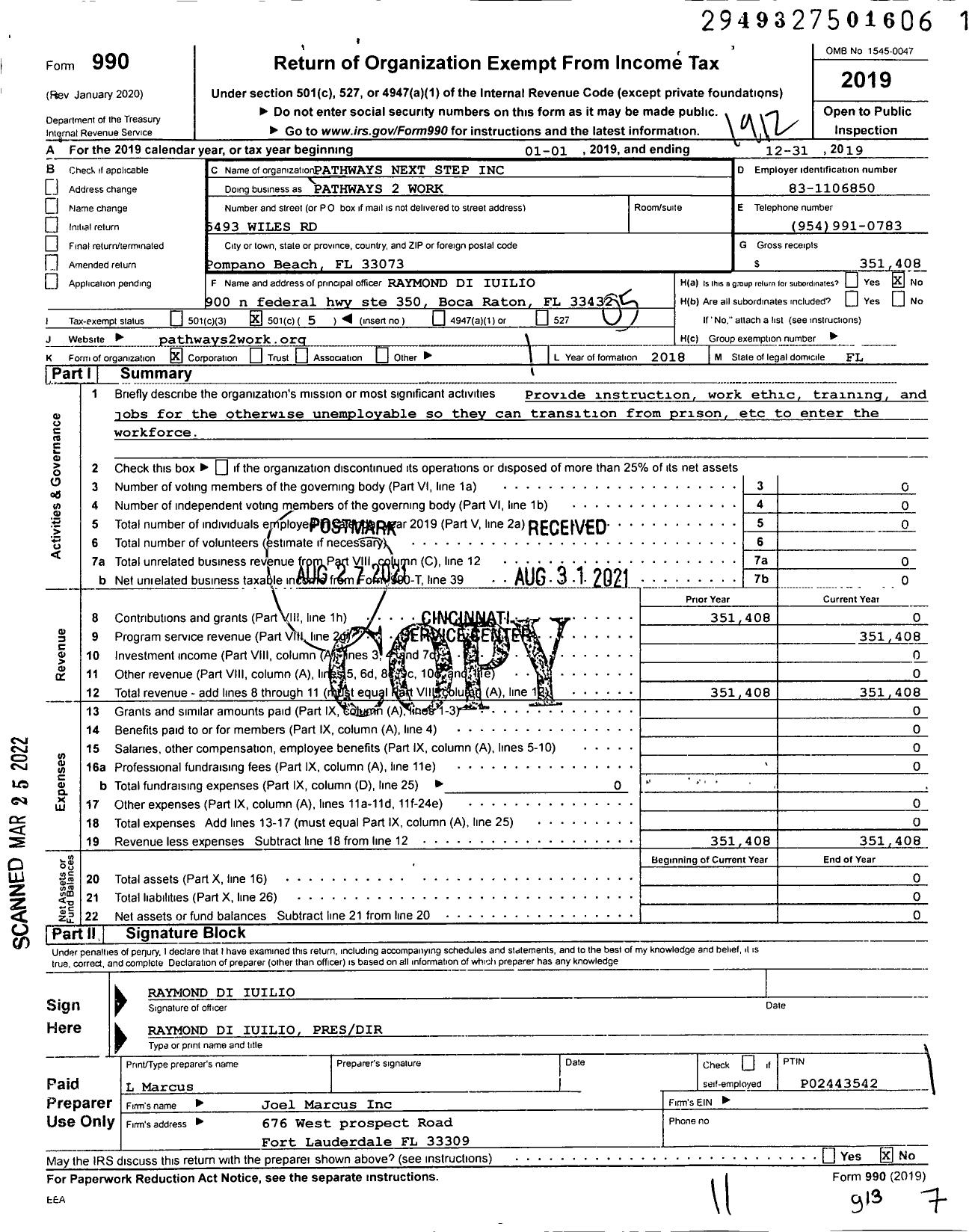 Image of first page of 2019 Form 990O for Pathways Next Step