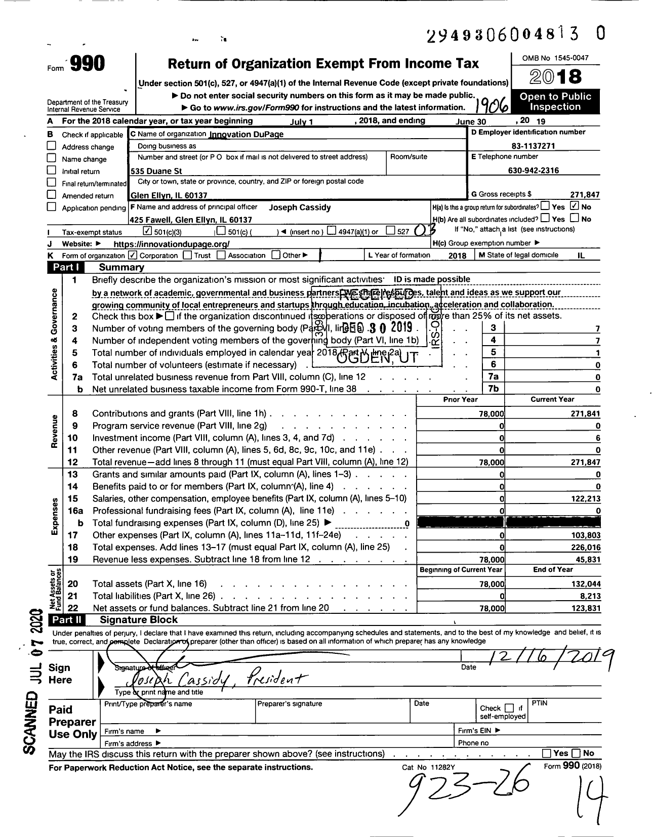 Image of first page of 2018 Form 990 for Innovation Dupage