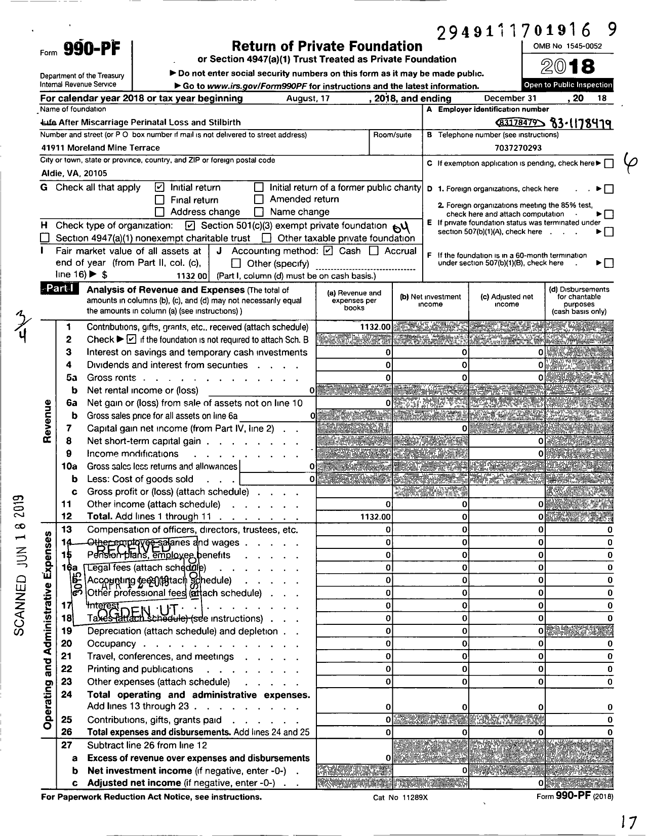 Image of first page of 2018 Form 990PF for Life After Miscarriage Perinatal Loss and Stillbirth