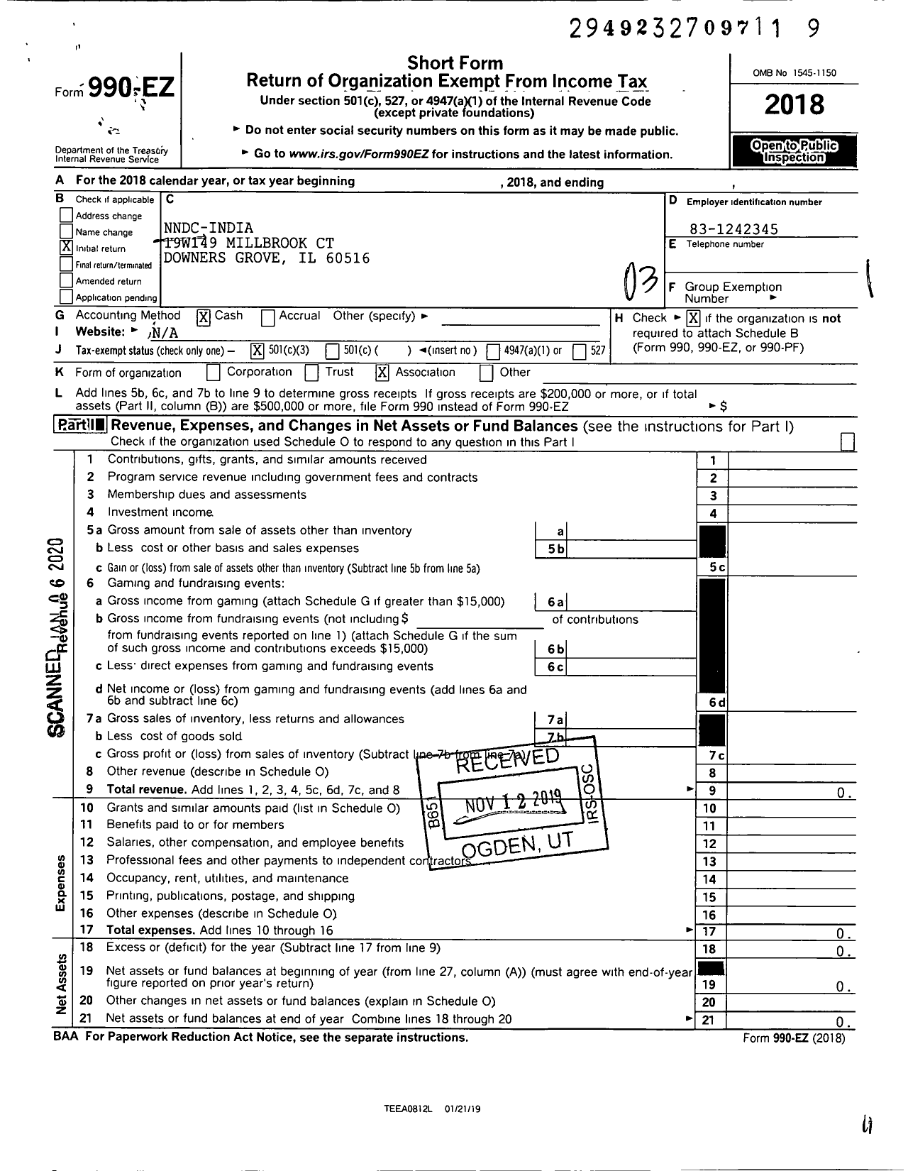 Image of first page of 2018 Form 990EZ for NNDC India Alliance NFP