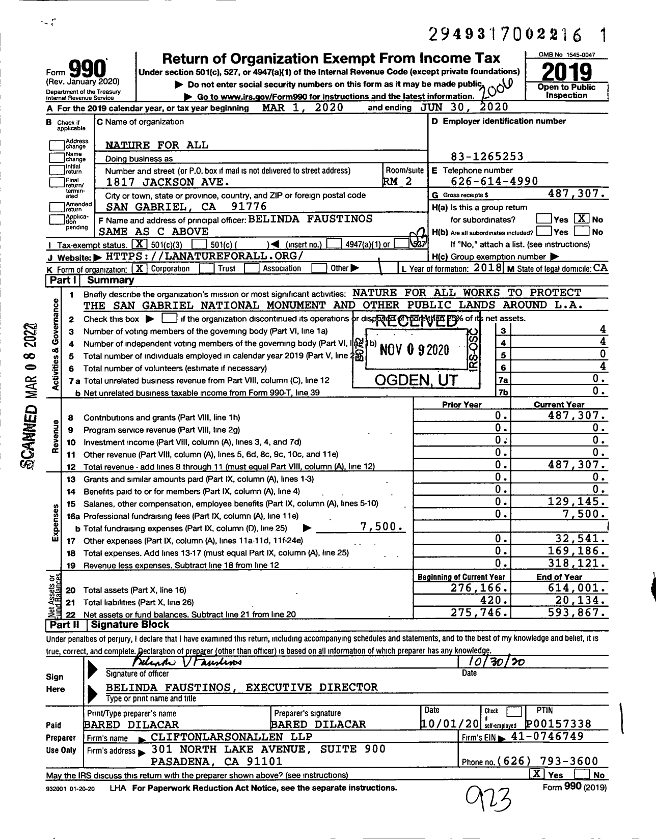 Image of first page of 2019 Form 990 for Nature for All