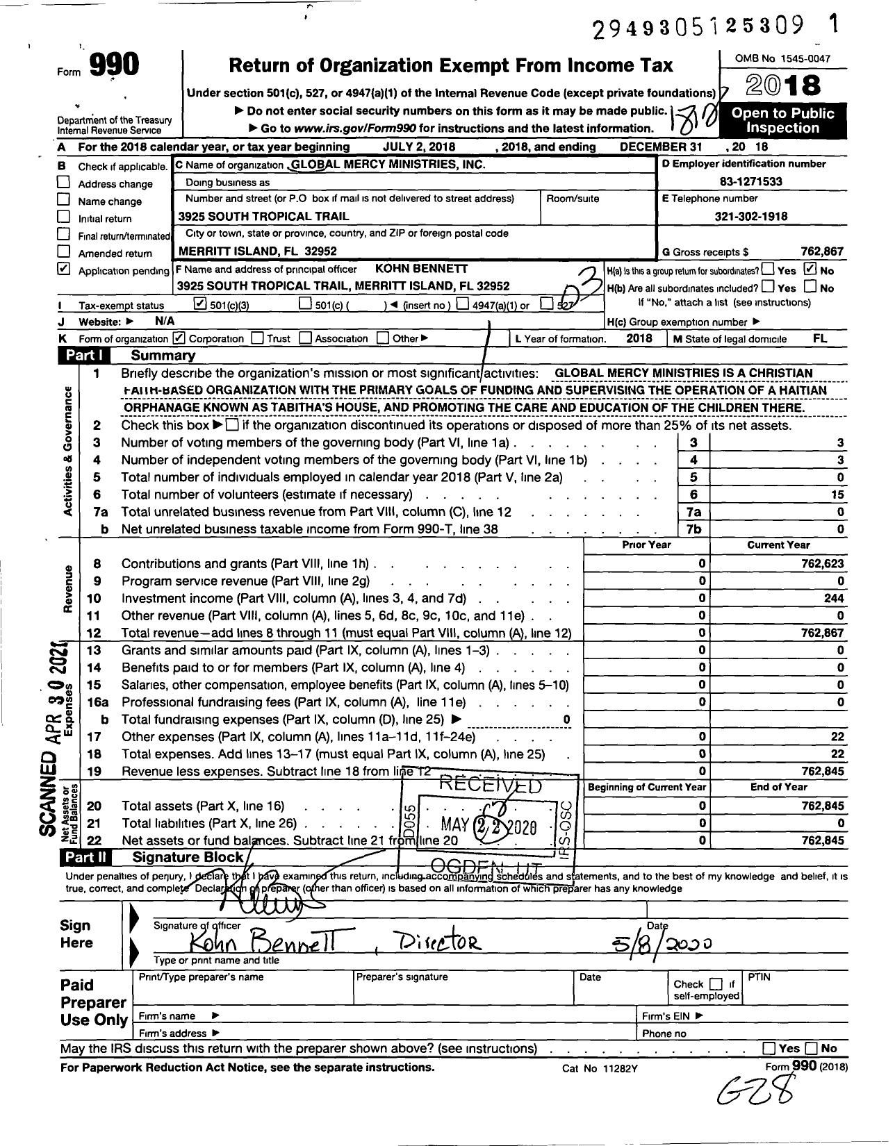 Image of first page of 2018 Form 990 for Global Mercy Ministries