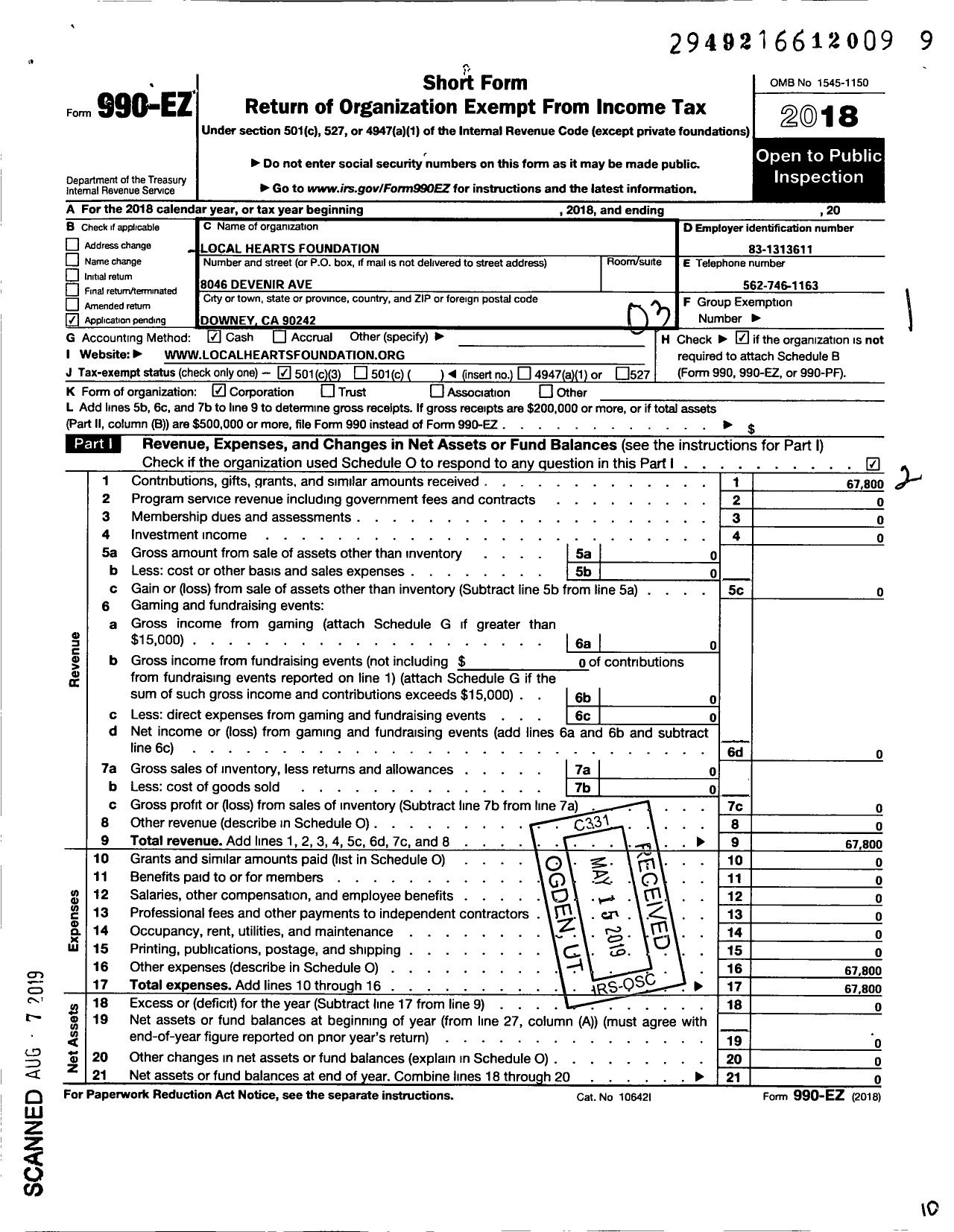 Image of first page of 2018 Form 990EZ for Local Hearts Foundation