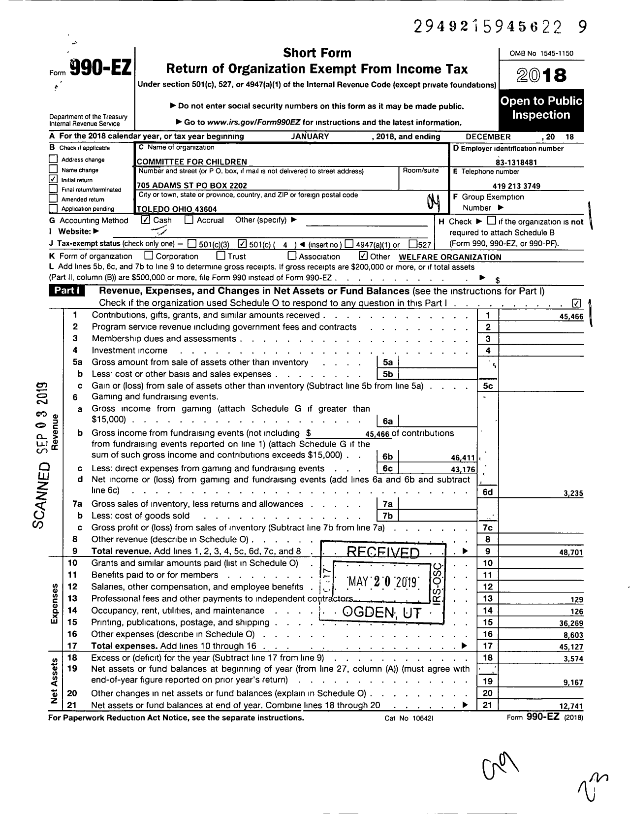 Image of first page of 2018 Form 990EO for Committee for Children