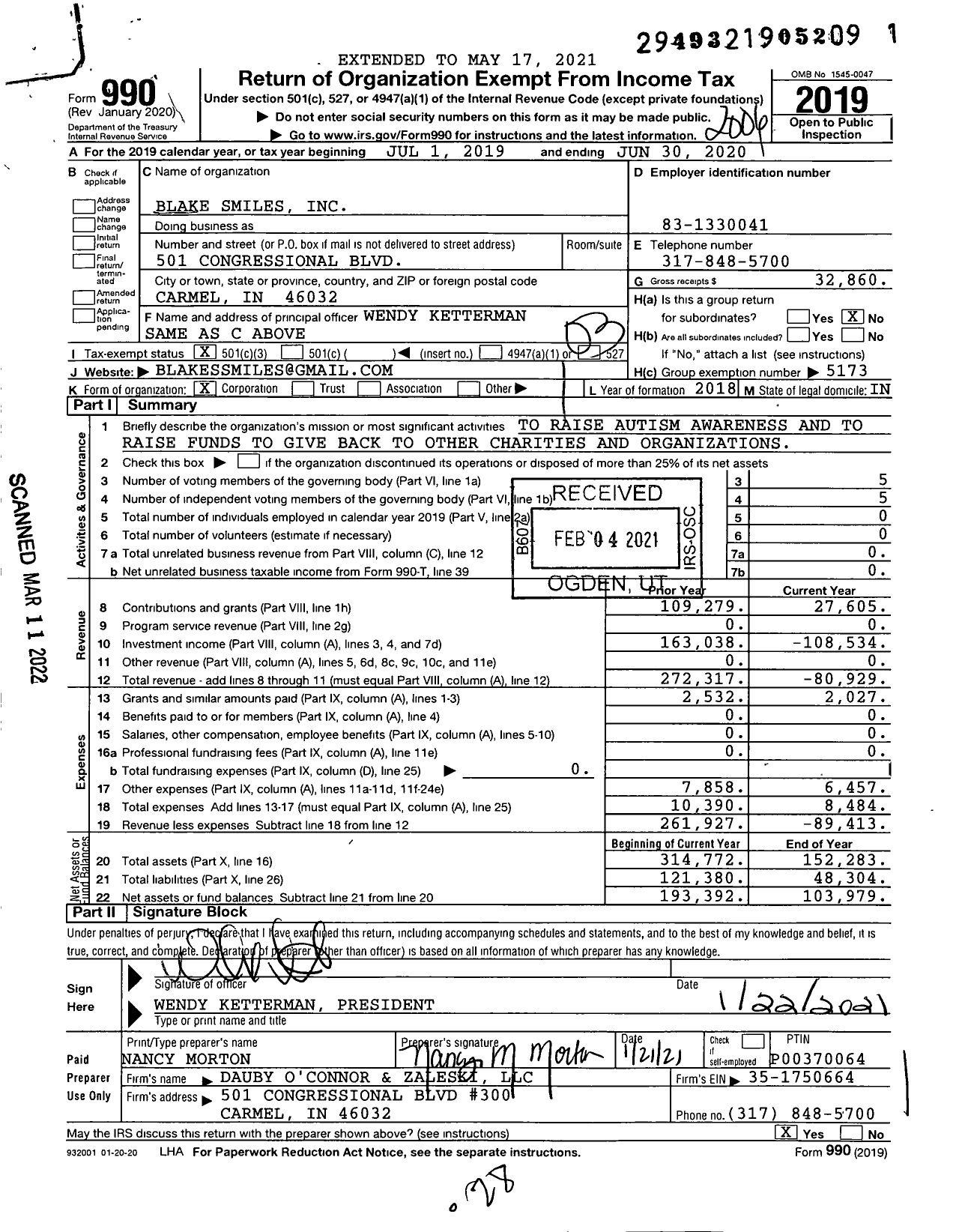 Image of first page of 2019 Form 990 for Blake Smiles