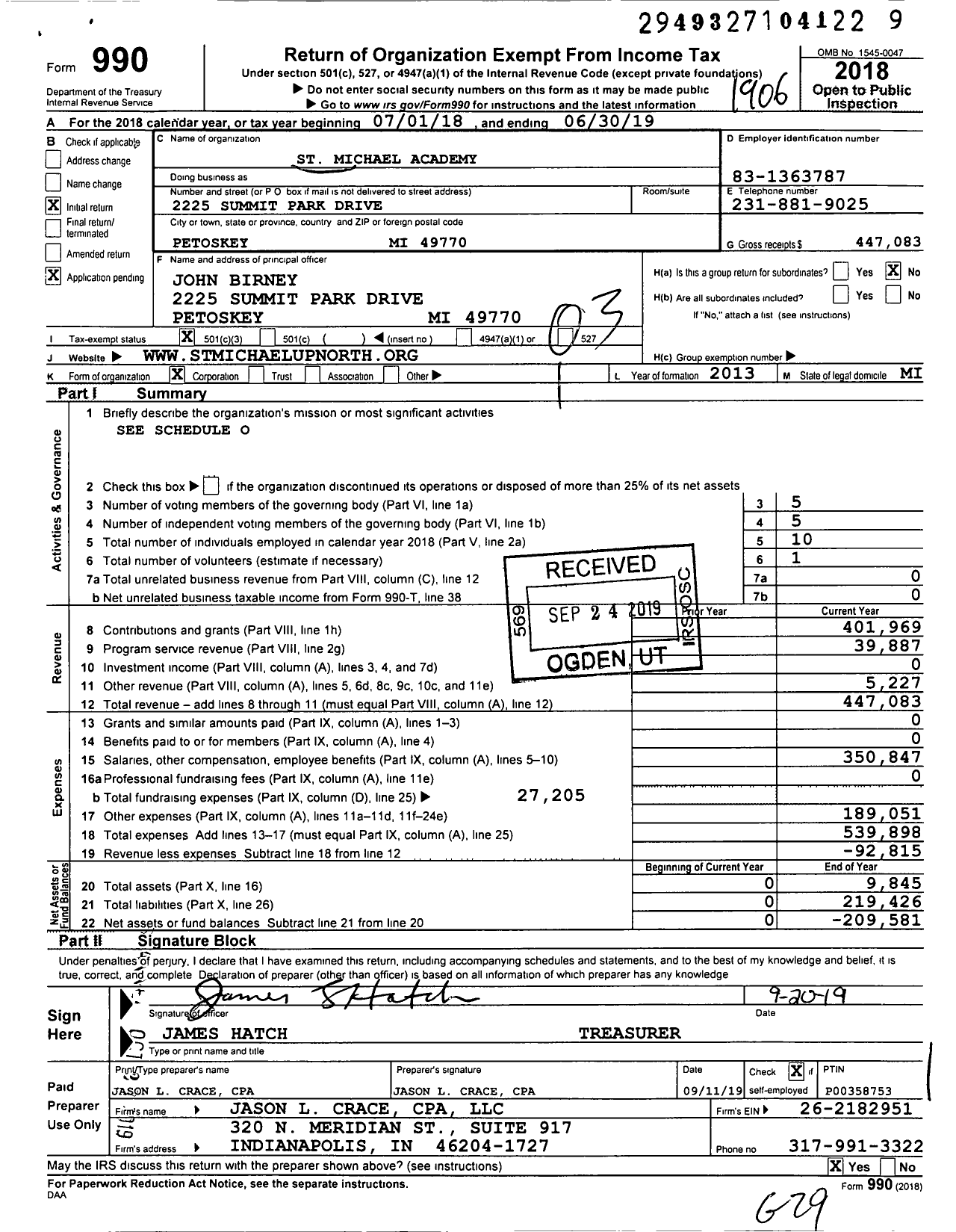 Image of first page of 2018 Form 990 for St Michael Academy