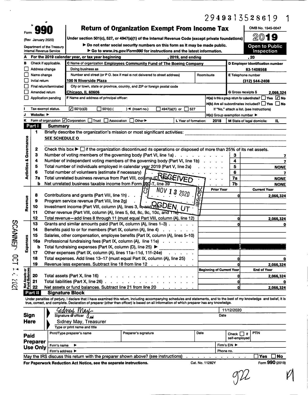 Image of first page of 2019 Form 990 for Employees of Community Fund of the Boeing Company