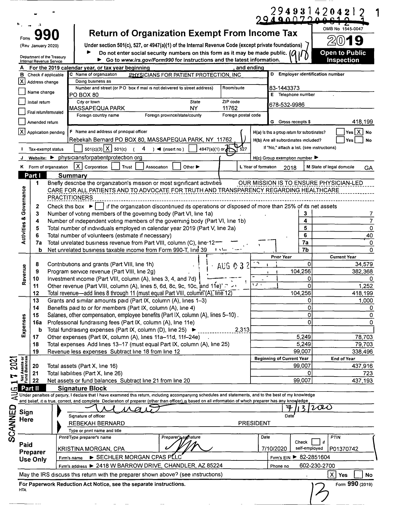 Image of first page of 2019 Form 990O for Physicians for Patient Protection