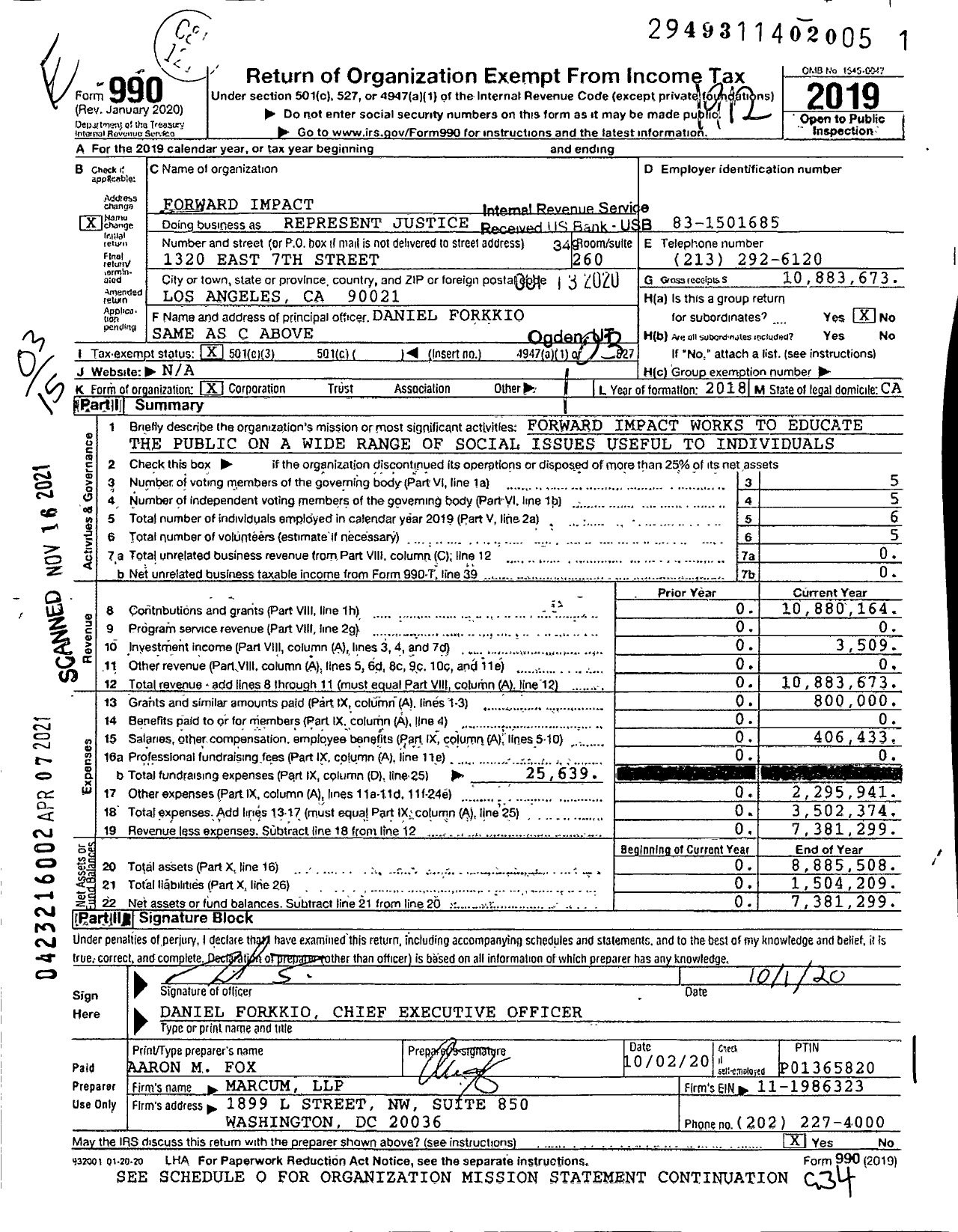 Image of first page of 2019 Form 990 for Represent Justice