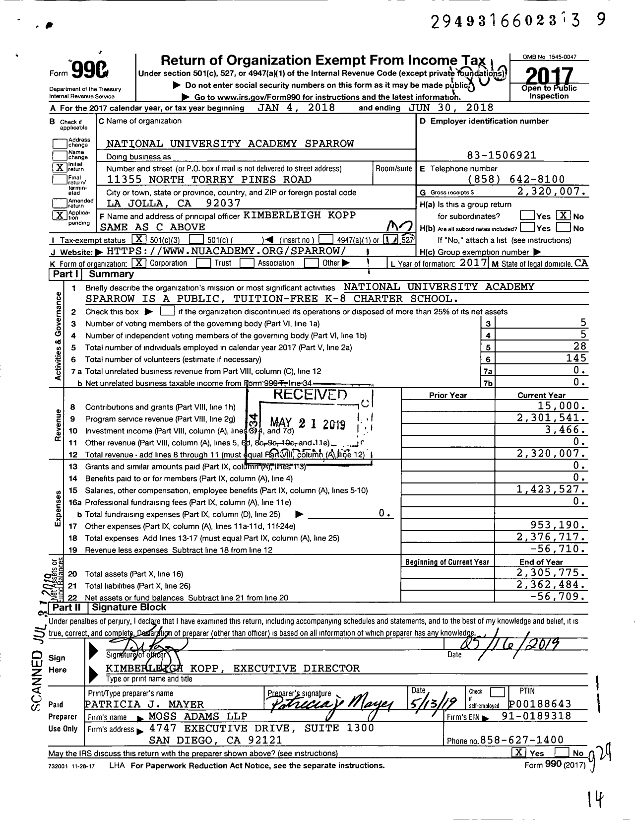 Image of first page of 2017 Form 990 for Sparrow Academy