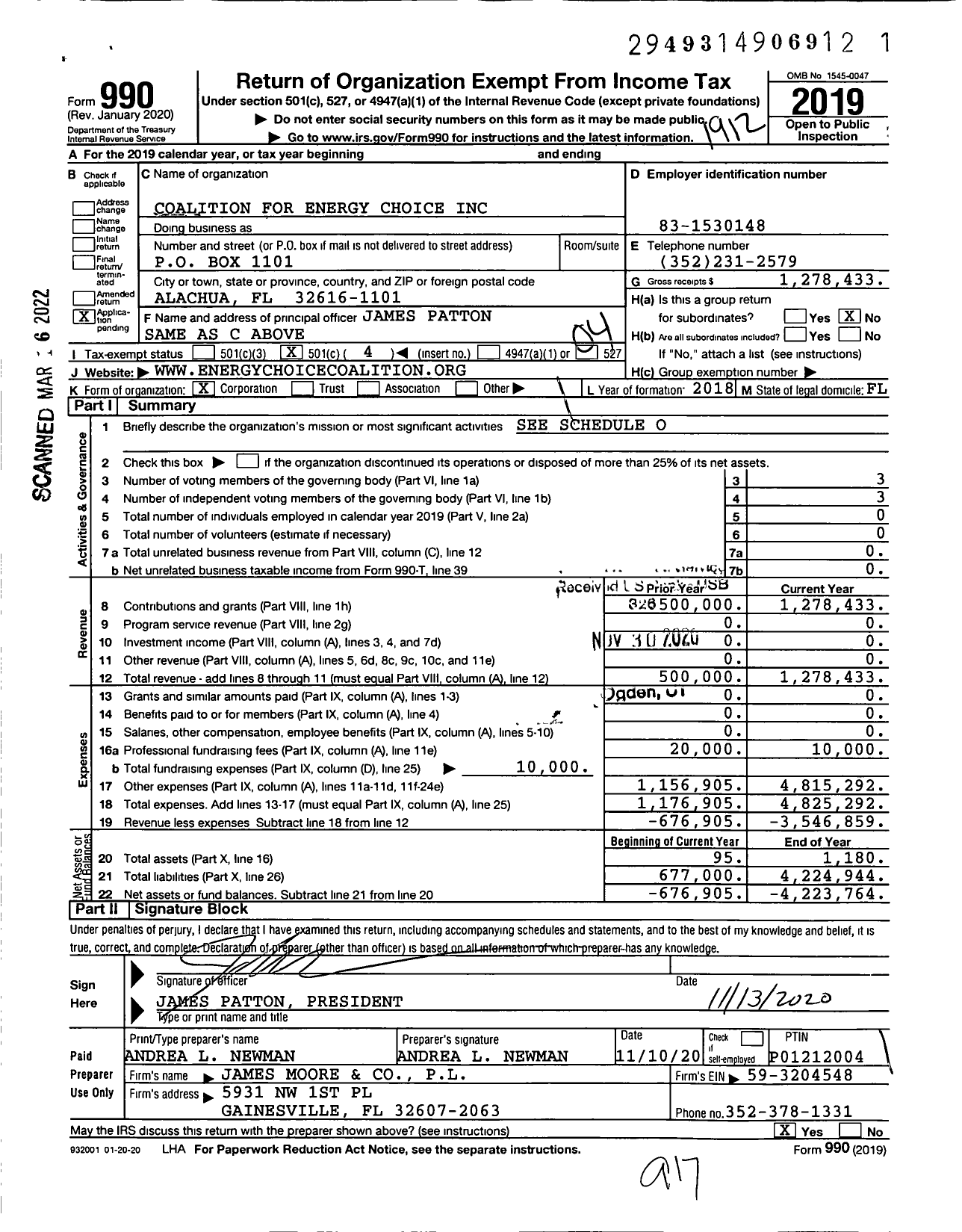Image of first page of 2019 Form 990O for Coalition for Energy Choice