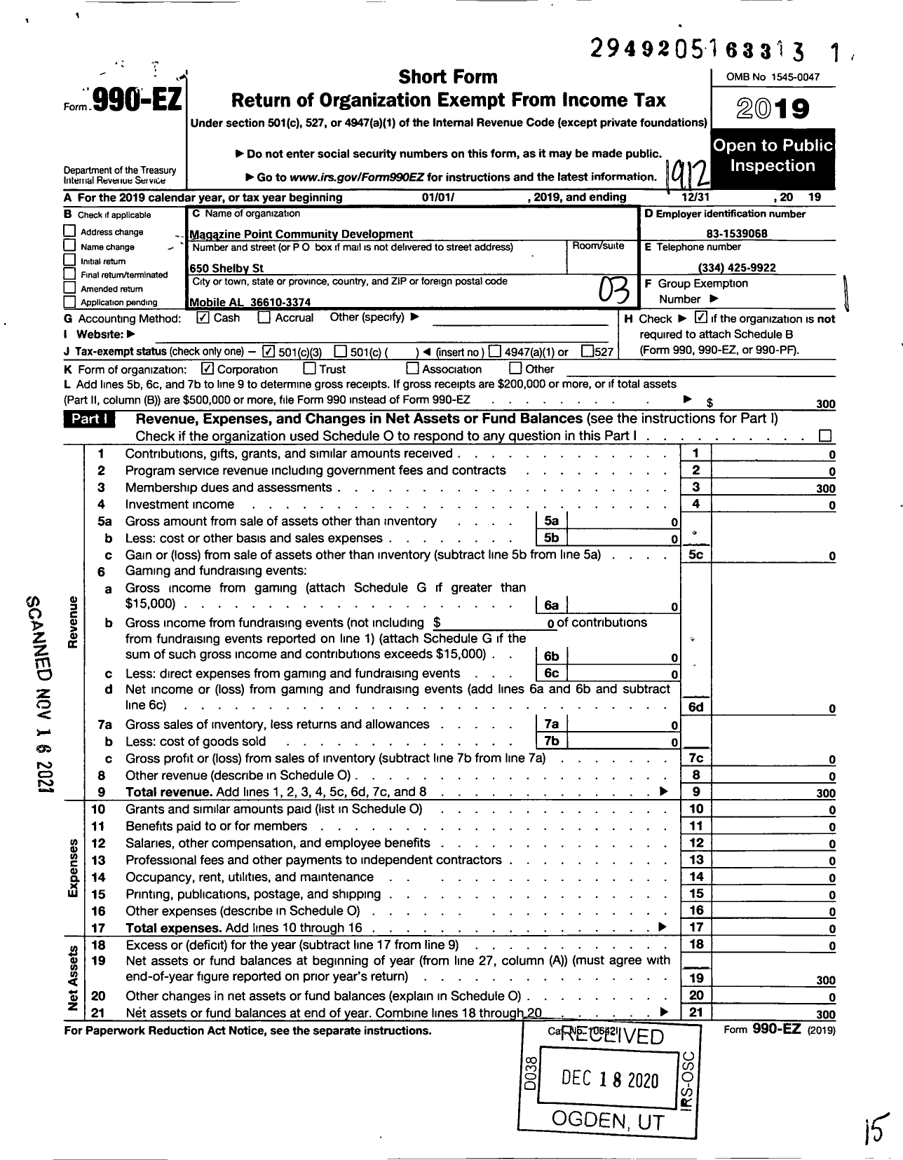 Image of first page of 2019 Form 990EZ for Magazine Point Community Development