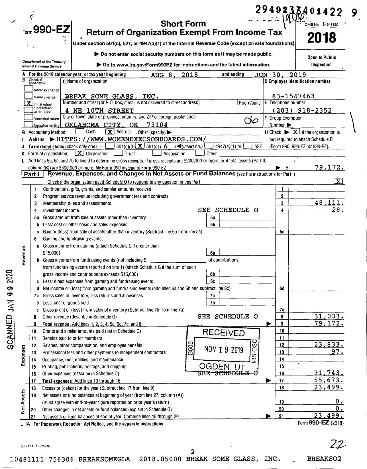 Image of first page of 2018 Form 990EO for Break Some Glass