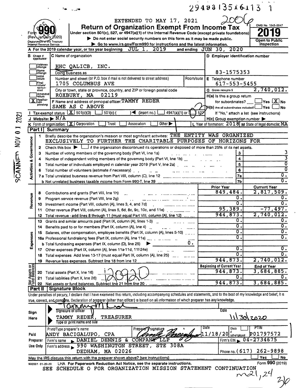 Image of first page of 2019 Form 990 for HHC Qalicb