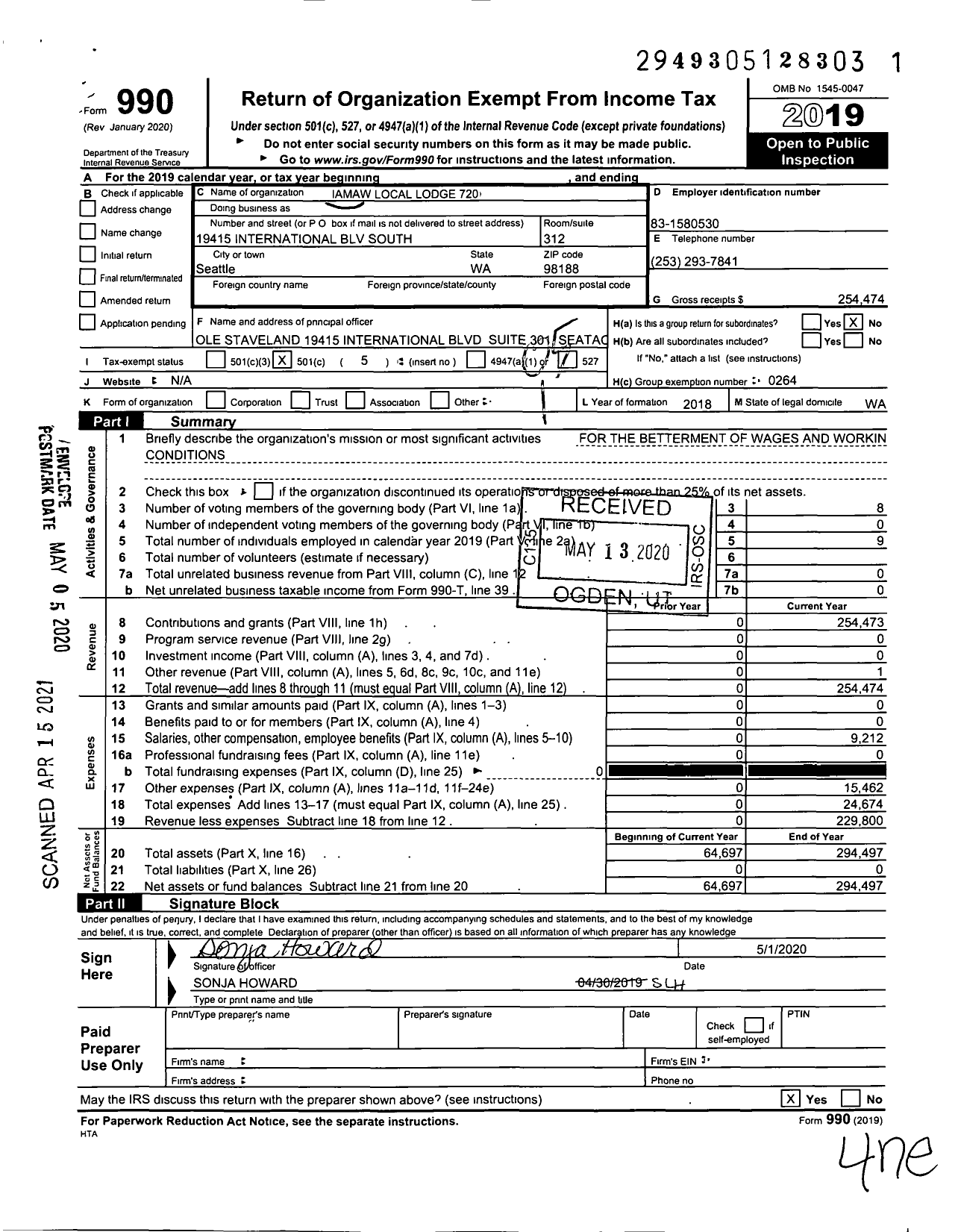 Image of first page of 2019 Form 990O for International Association of Machinists and Aerospace Workers