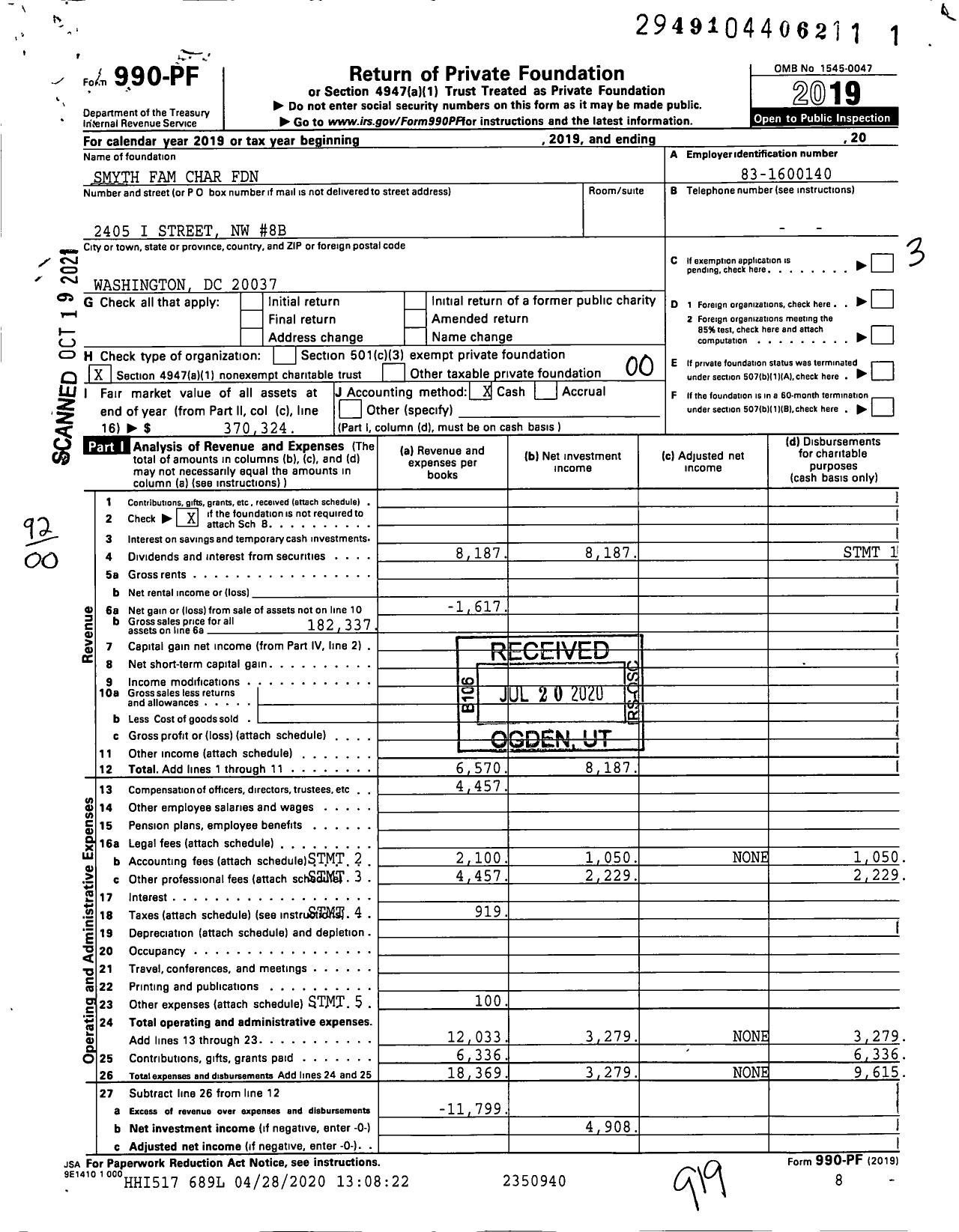 Image of first page of 2019 Form 990PF for The Smyth Family Foundation