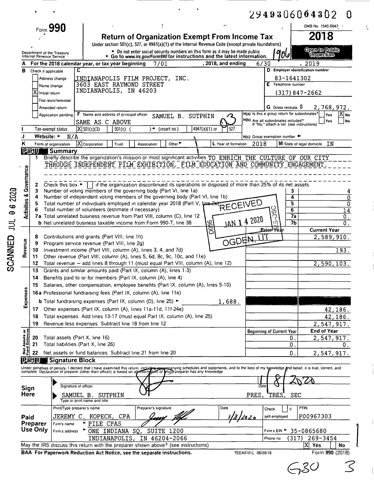 Image of first page of 2018 Form 990 for Kan-Kan Cinema