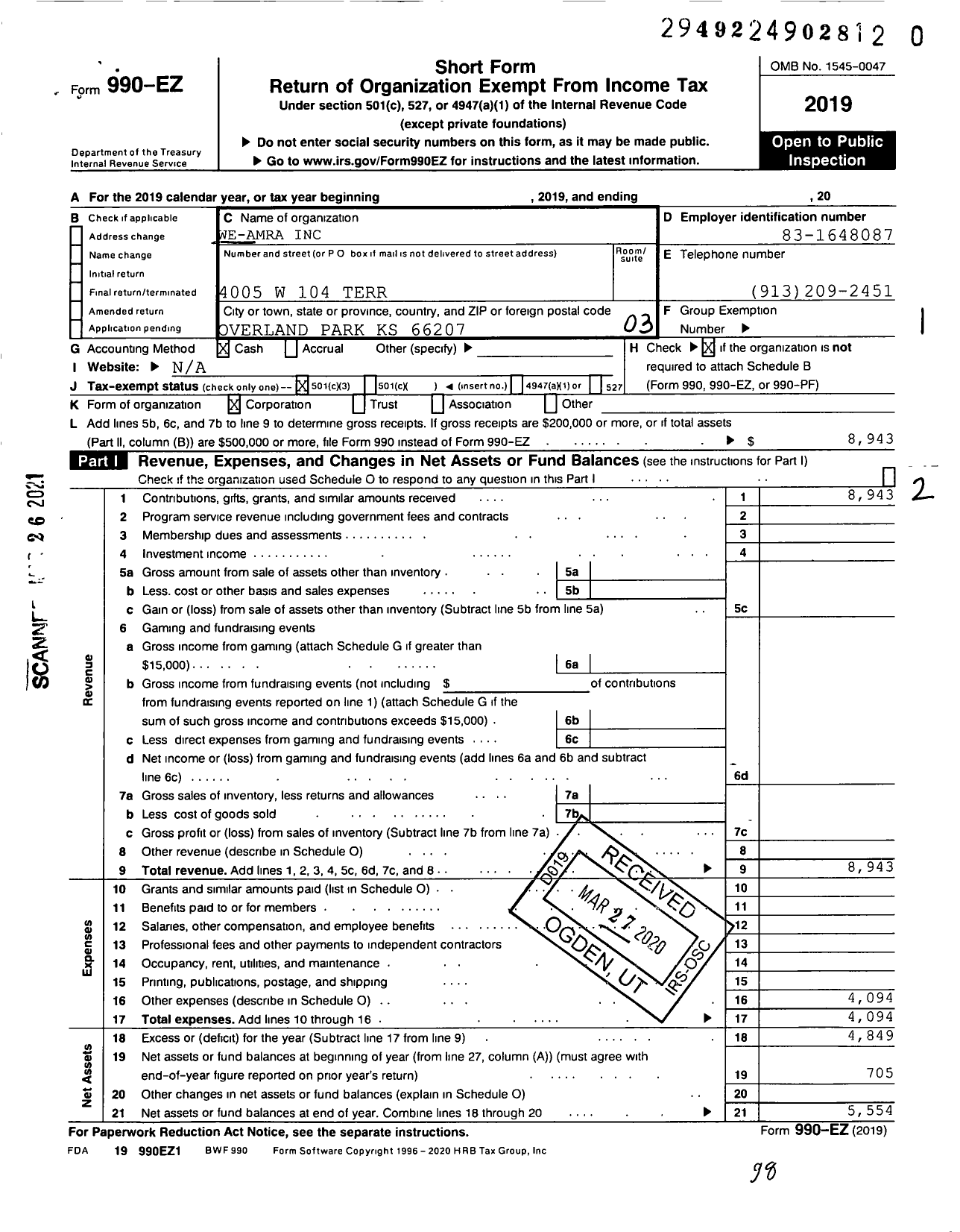 Image of first page of 2019 Form 990EZ for We-Amra