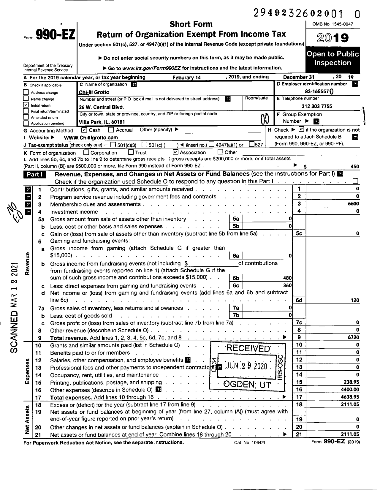 Image of first page of 2019 Form 990EO for Mystic Order of Veiled Prophets of Enchanted Realm / Chi Ill Grotto