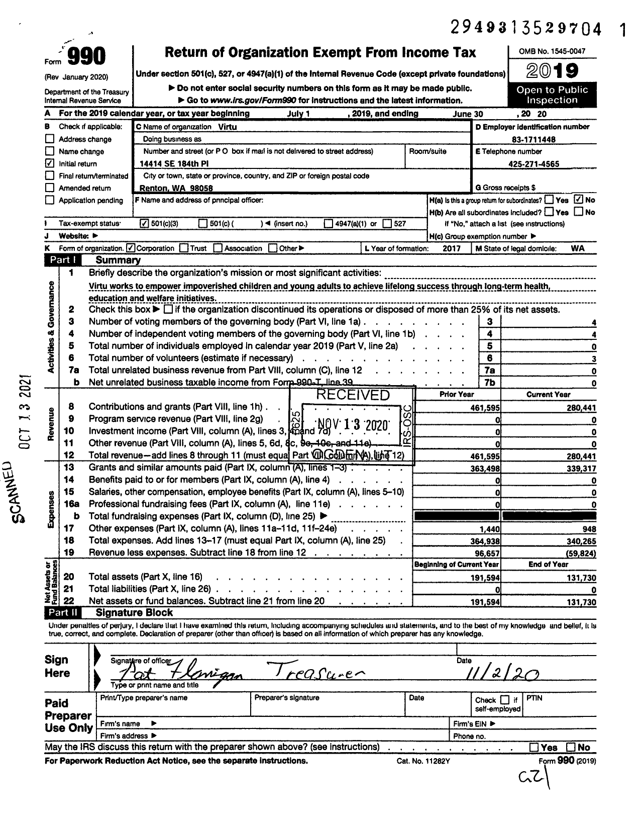 Image of first page of 2019 Form 990 for Virtu