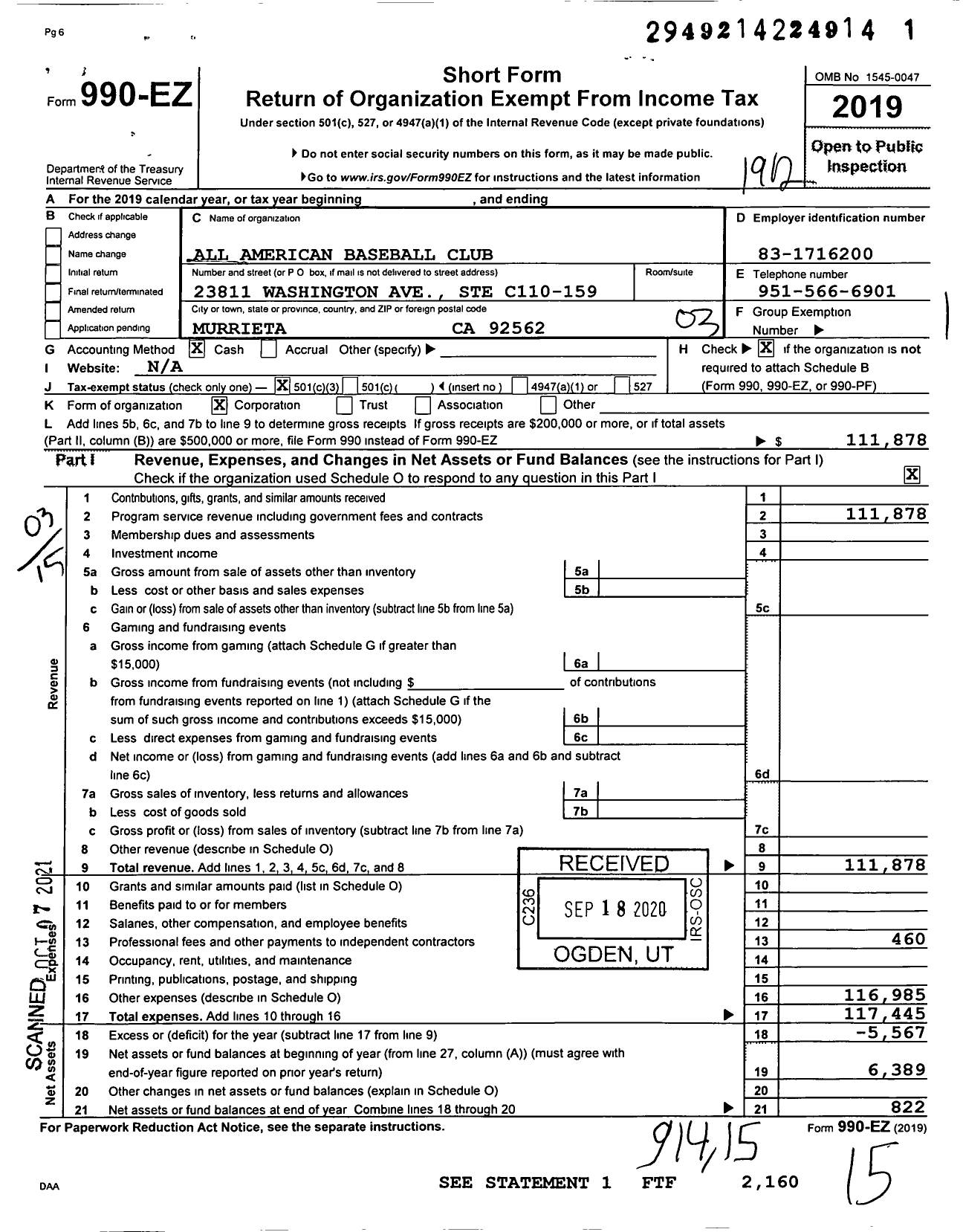 Image of first page of 2019 Form 990EZ for Amateur Athletic Union of the United States