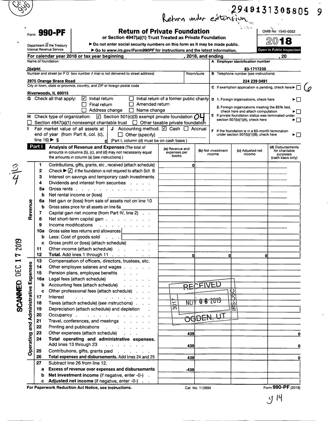 Image of first page of 2018 Form 990PF for Dialekt