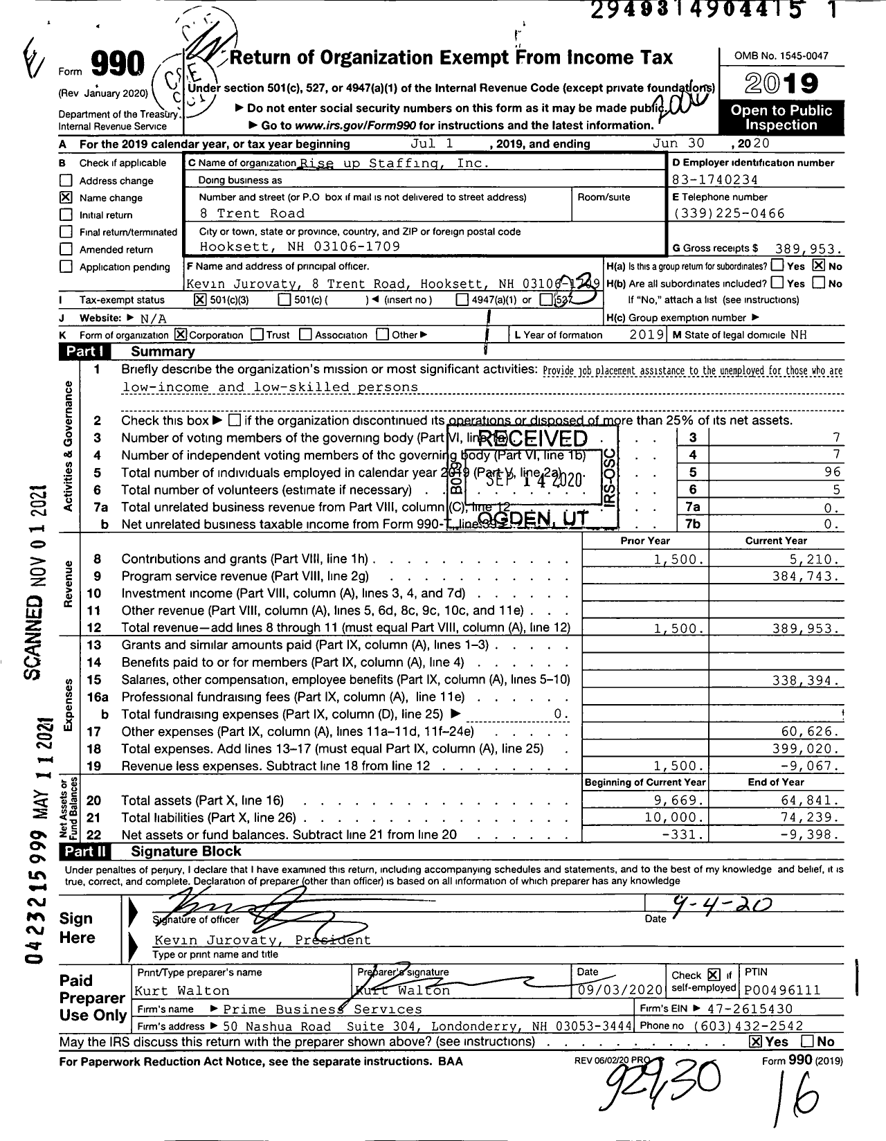 Image of first page of 2019 Form 990 for Freedom Staffing