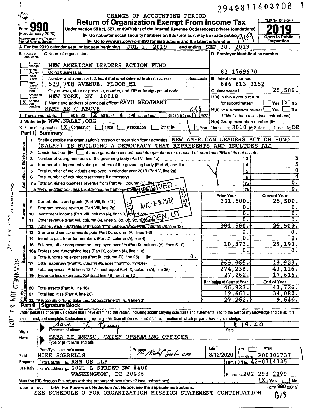 Image of first page of 2018 Form 990O for New American Leaders Action Fund