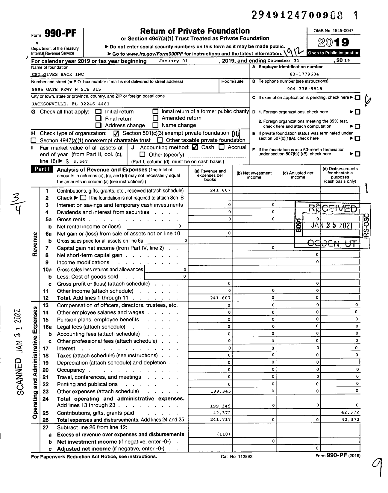 Image of first page of 2019 Form 990PF for Csi Gives Back