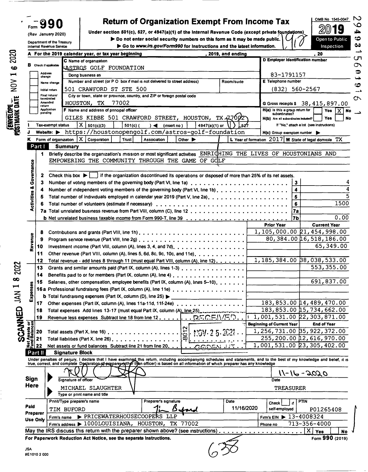 Image of first page of 2019 Form 990 for Houston Astros LLC