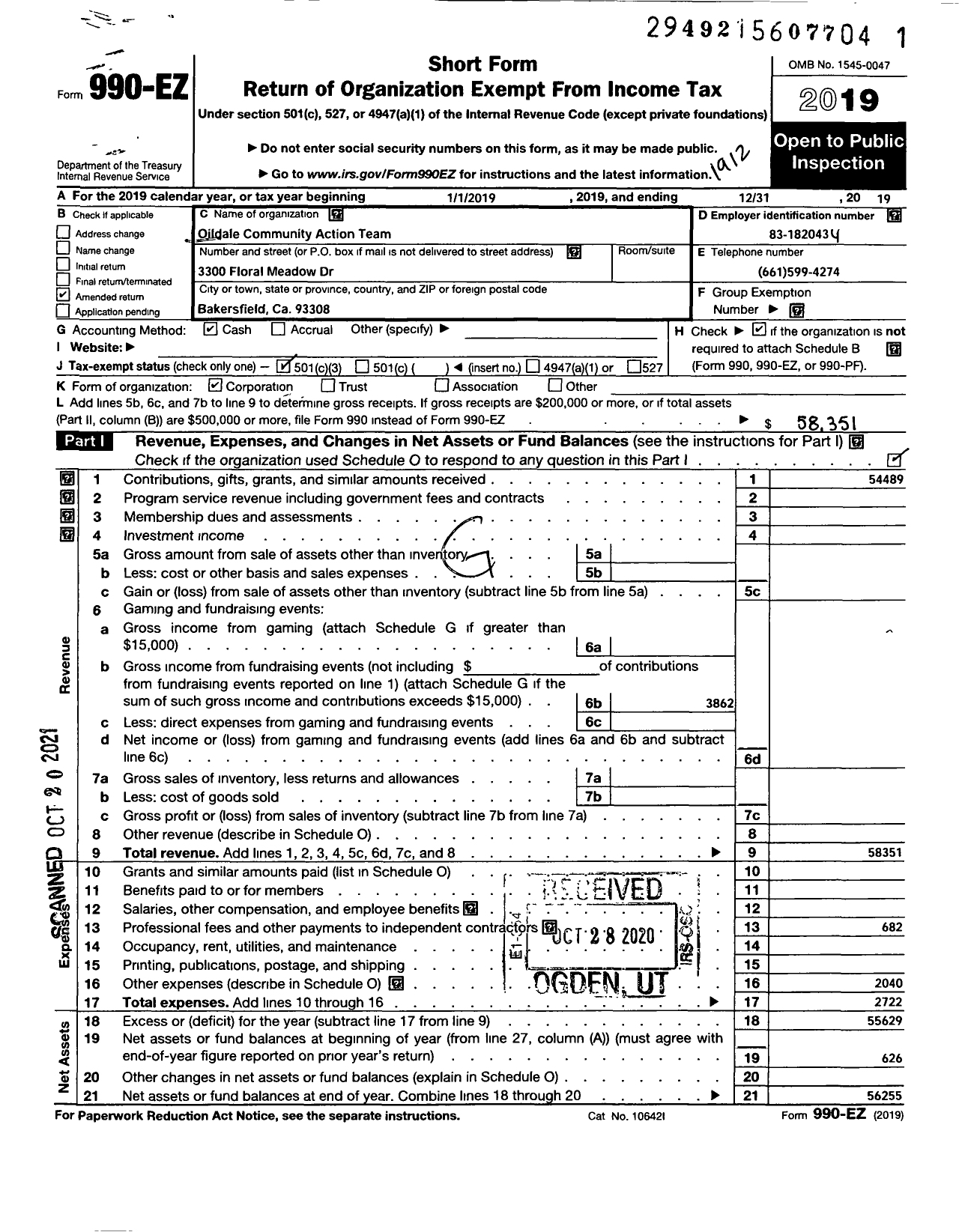 Image of first page of 2019 Form 990EZ for Oildale Community Action Team