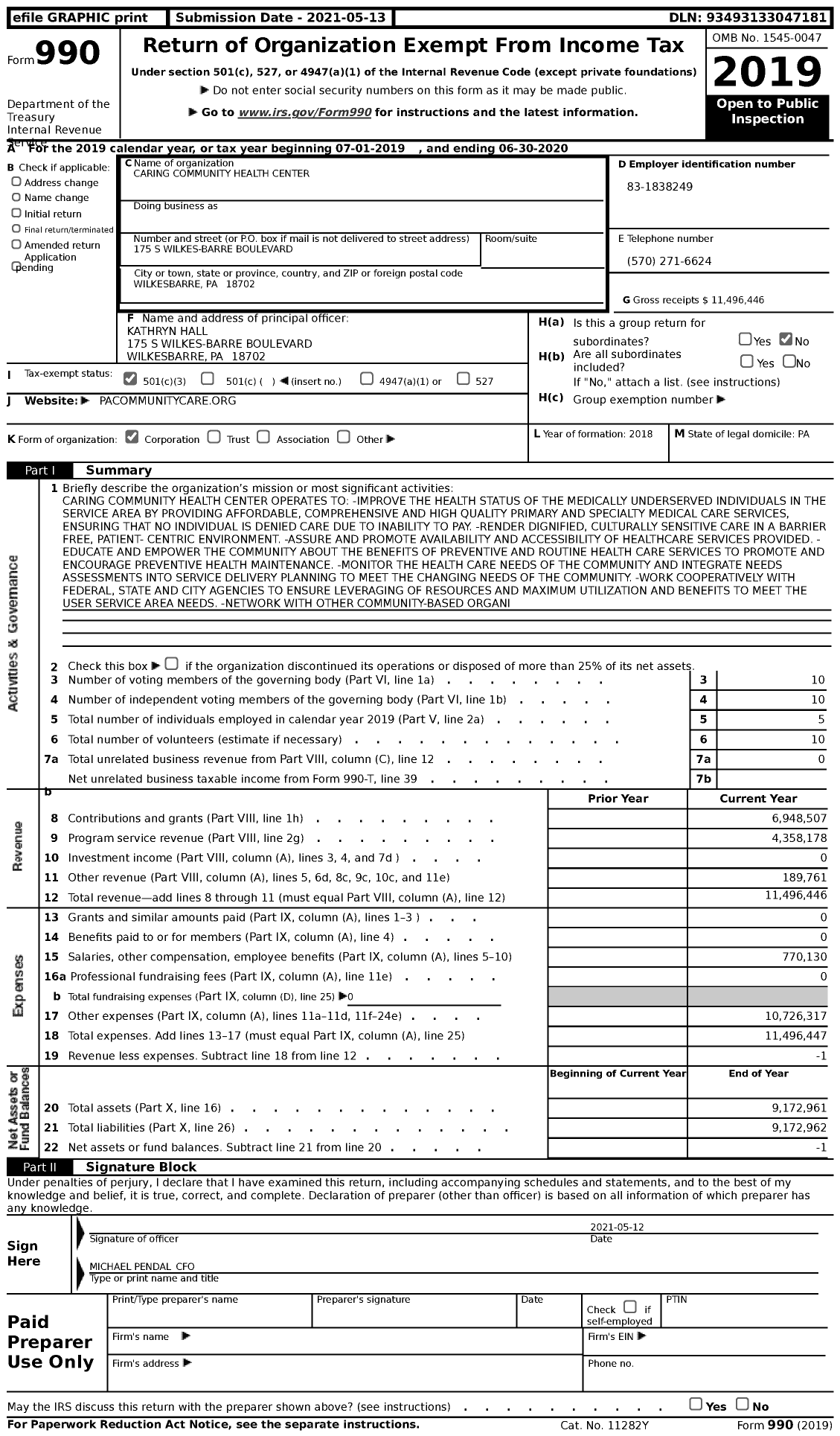 Image of first page of 2019 Form 990 for Communitycare / Caring Community Health Center