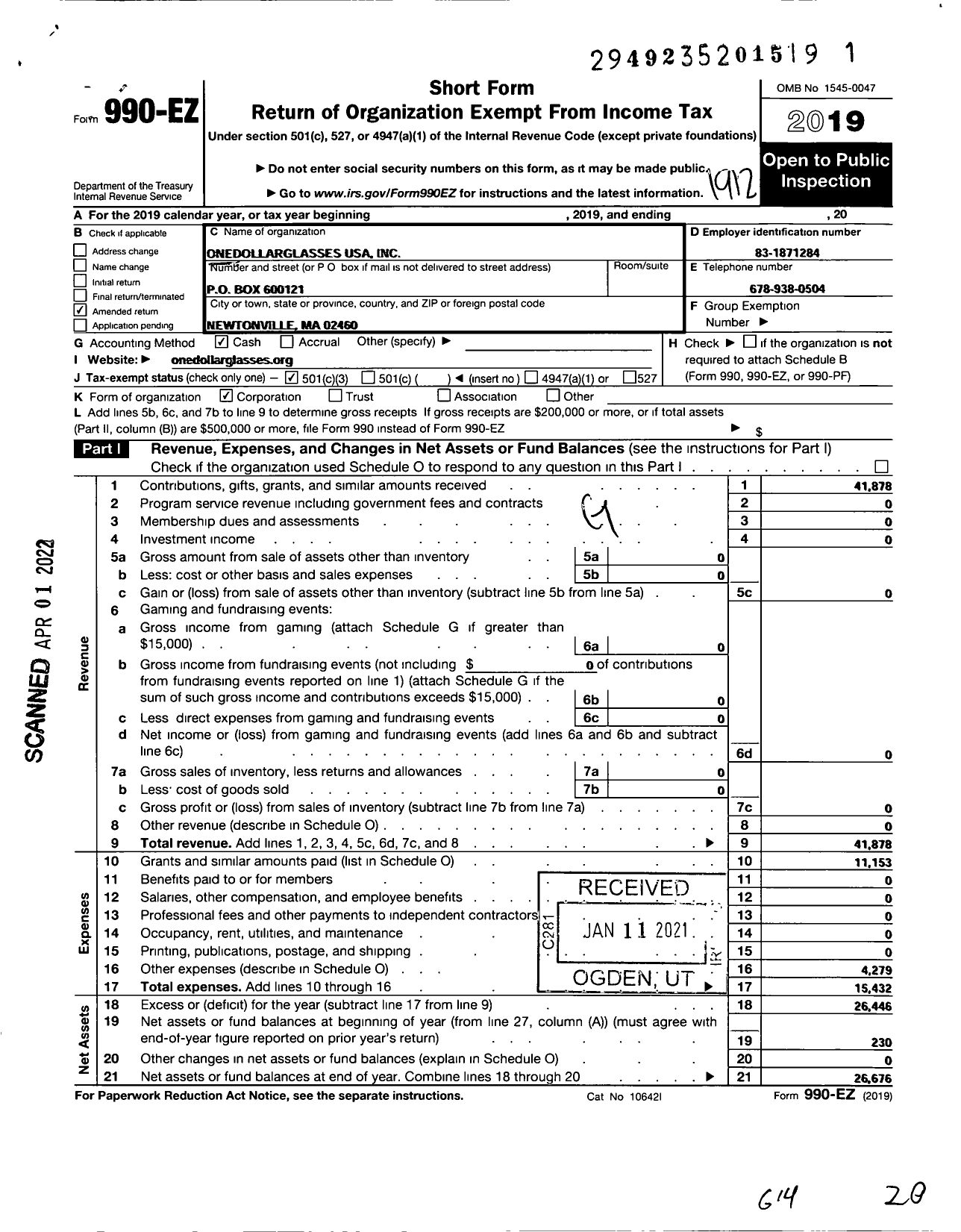 Image of first page of 2019 Form 990EZ for GoodVision USA