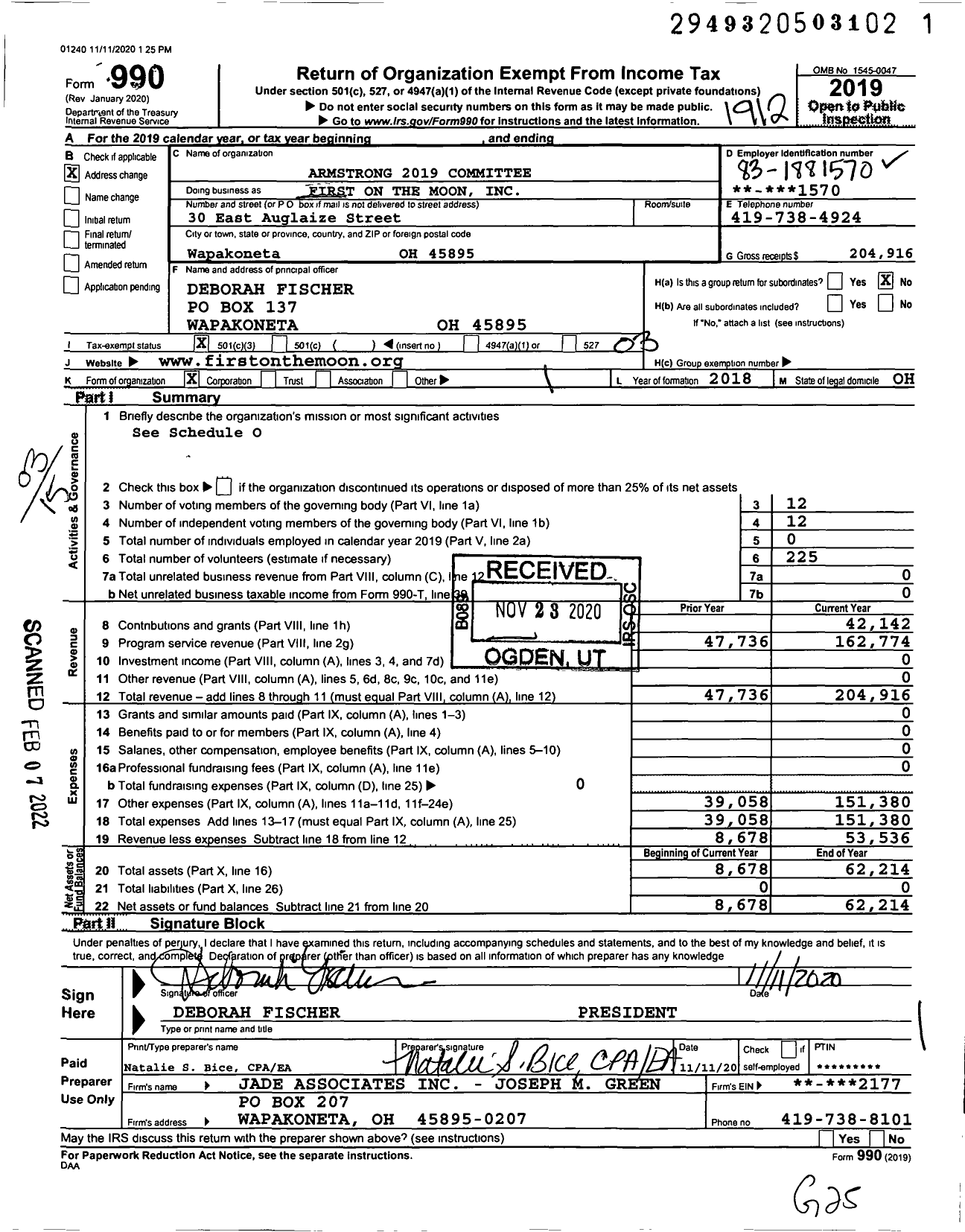 Image of first page of 2019 Form 990 for First on the Moon
