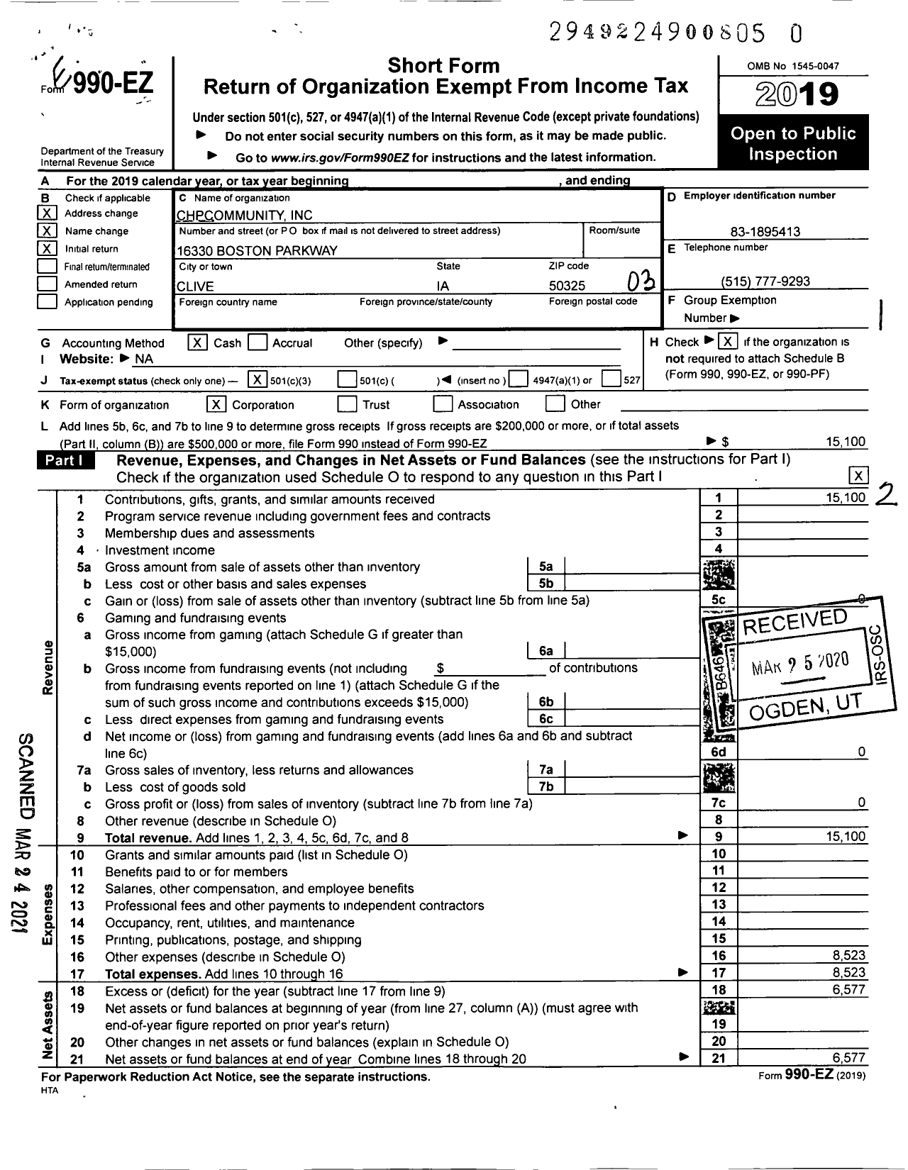 Image of first page of 2019 Form 990EZ for Chpcommunity