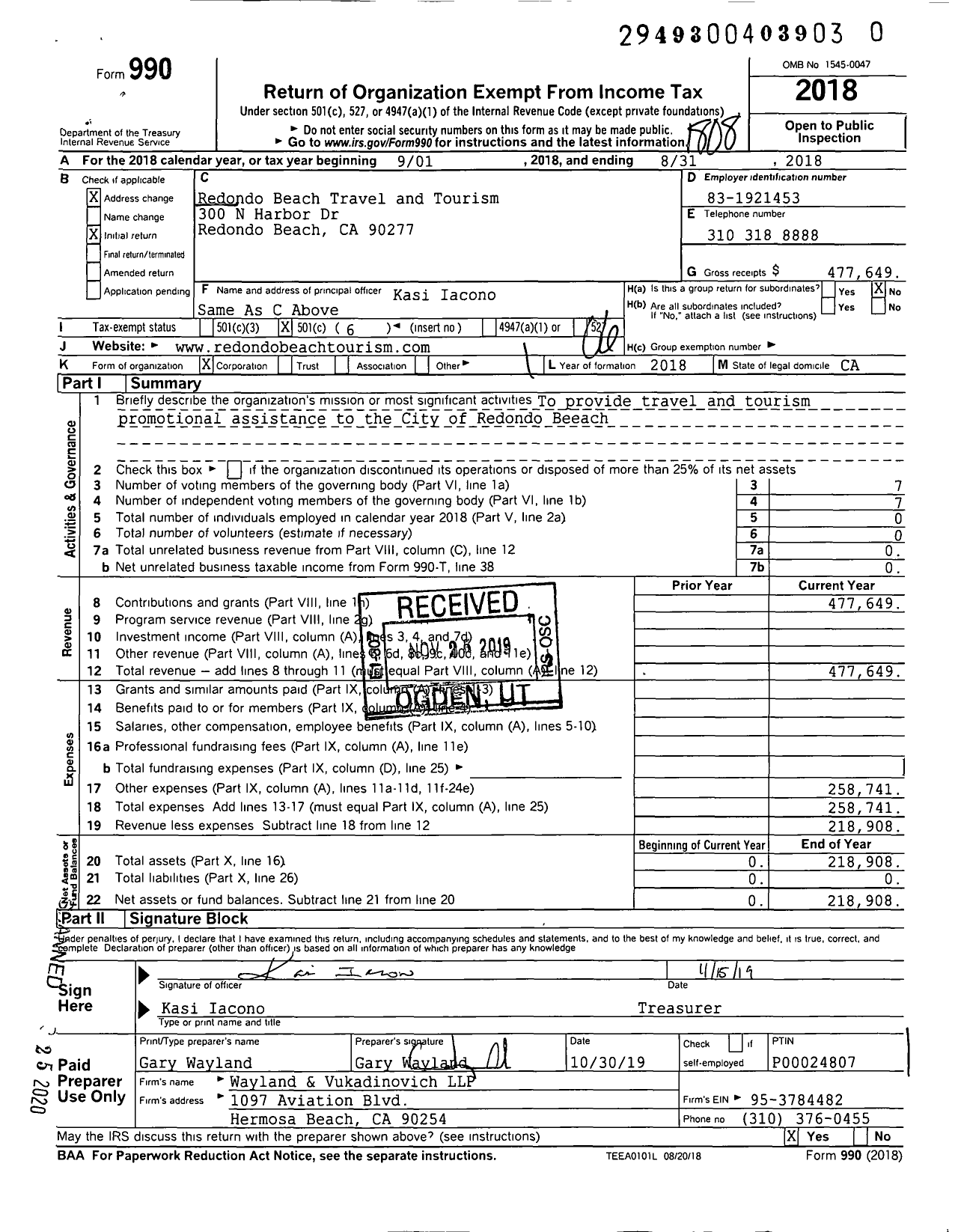 Image of first page of 2017 Form 990O for Redondo Beach Travel and Tourism