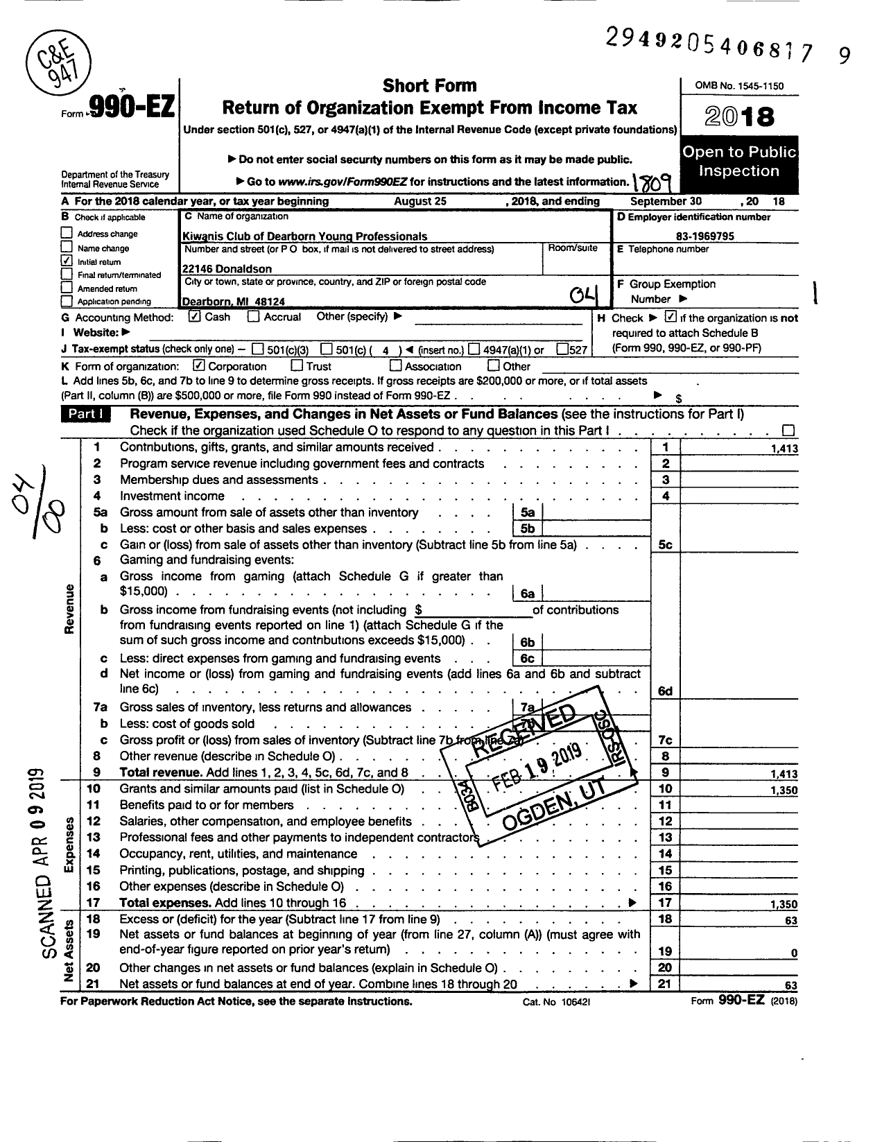 Image of first page of 2017 Form 990EO for Kiwanis International