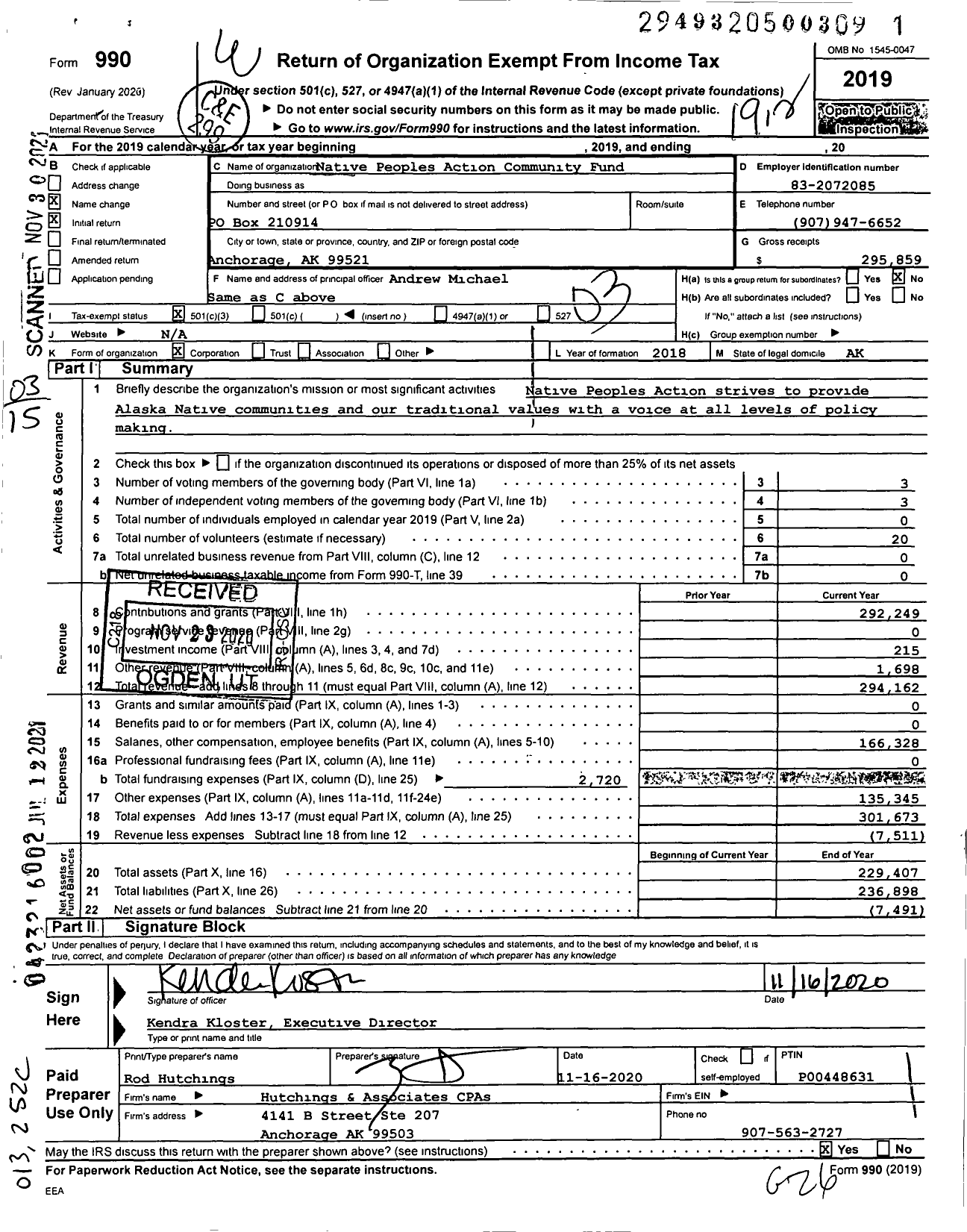 Image of first page of 2019 Form 990 for Native Peoples Action Community Fund