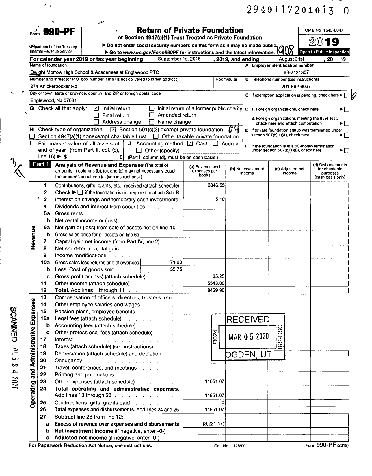 Image of first page of 2018 Form 990PR for Pto Dwight Morrow High School and Academies at Englewood