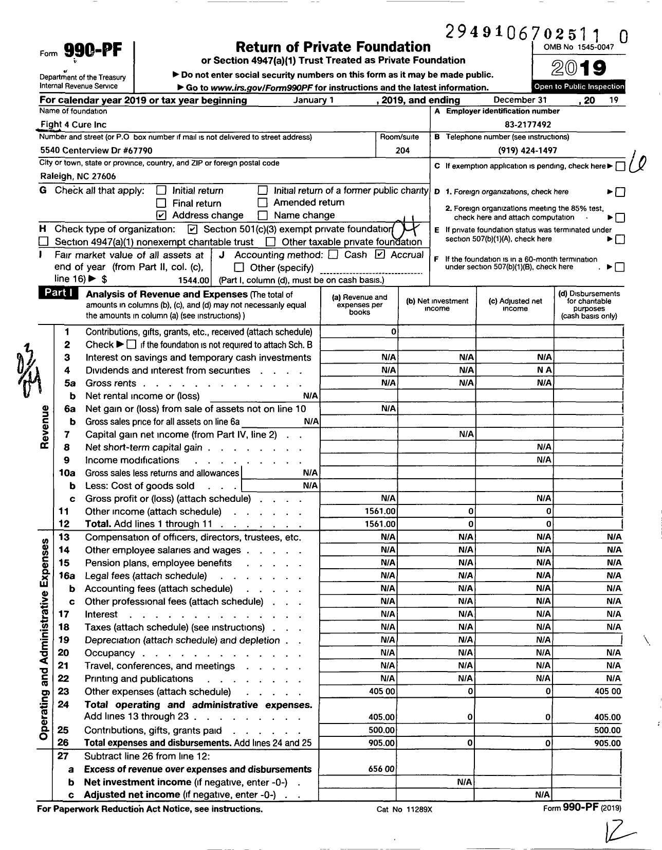 Image of first page of 2019 Form 990PR for Fight 4 Cure