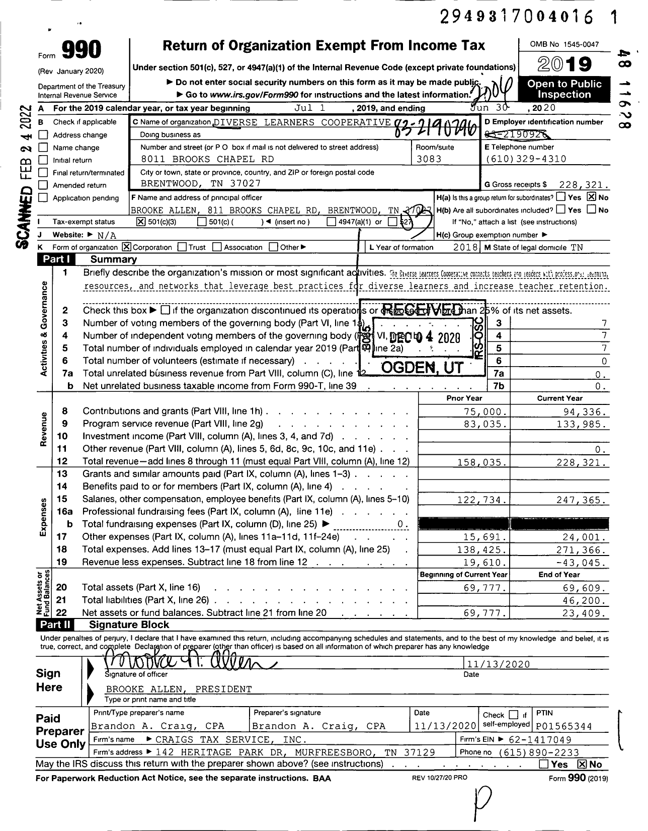 Image of first page of 2019 Form 990 for Diverse Learners Cooperative