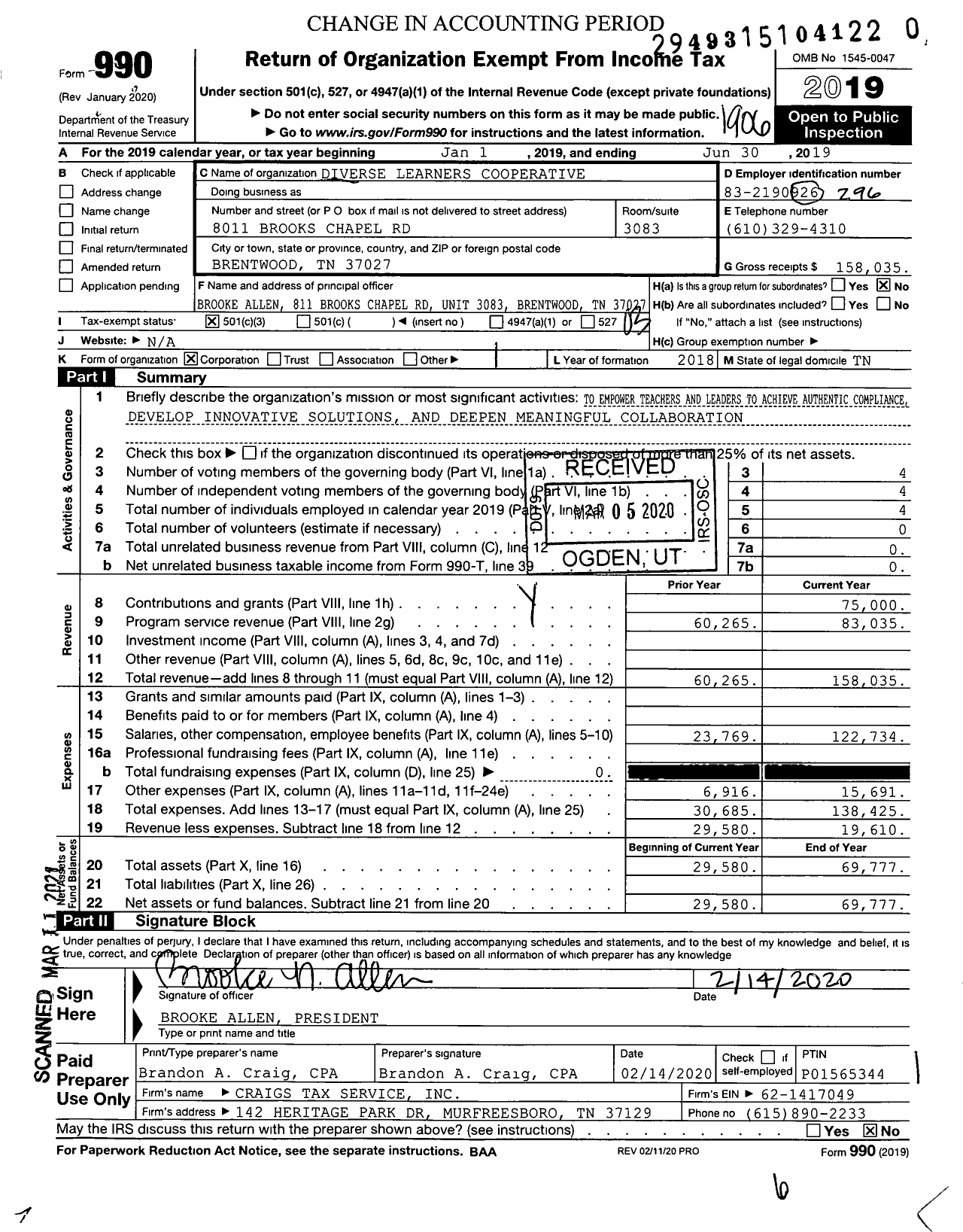 Image of first page of 2018 Form 990 for Diverse Learners Cooperative